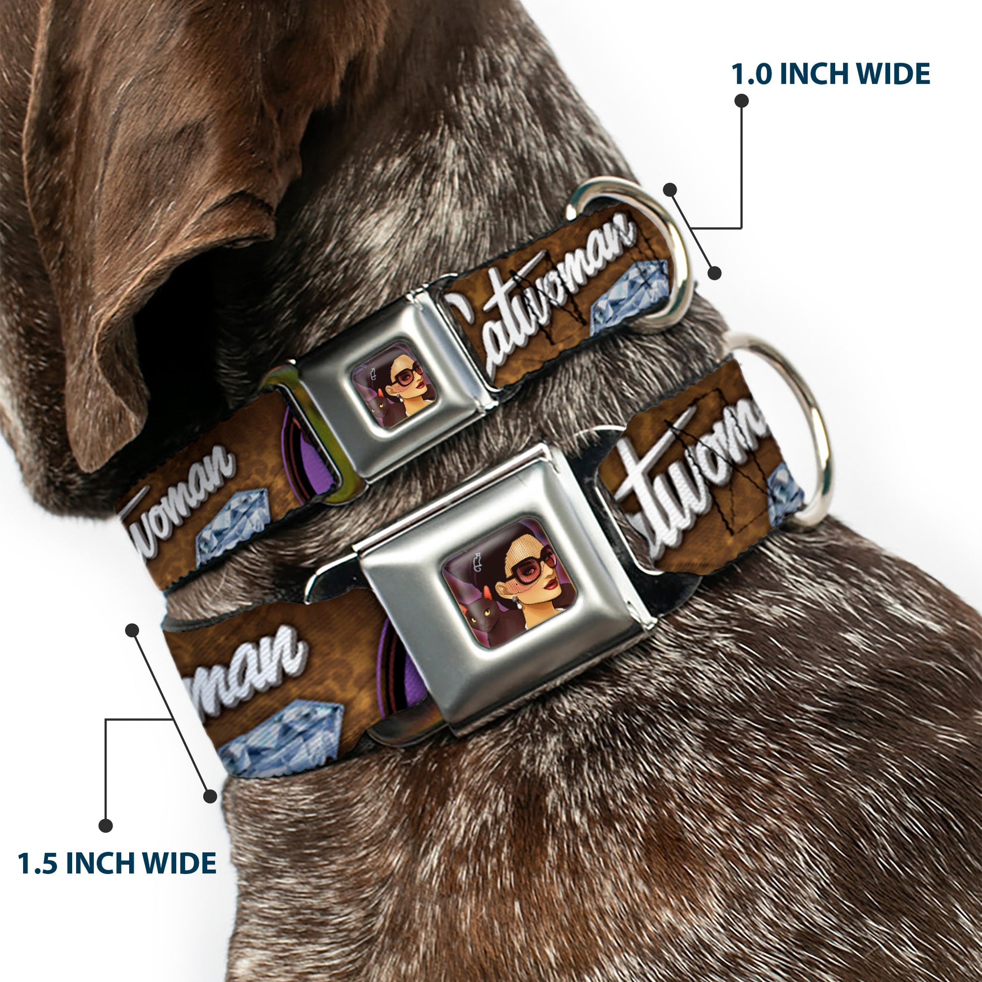 CATWOMAN Bombshell Face Full Color Purple Seatbelt Buckle Collar - CATWOMAN-NINE LIVES OF A FELINE FATALE Bombshell Pose/Diamonds Seatbelt Buckle Collars DC Comics