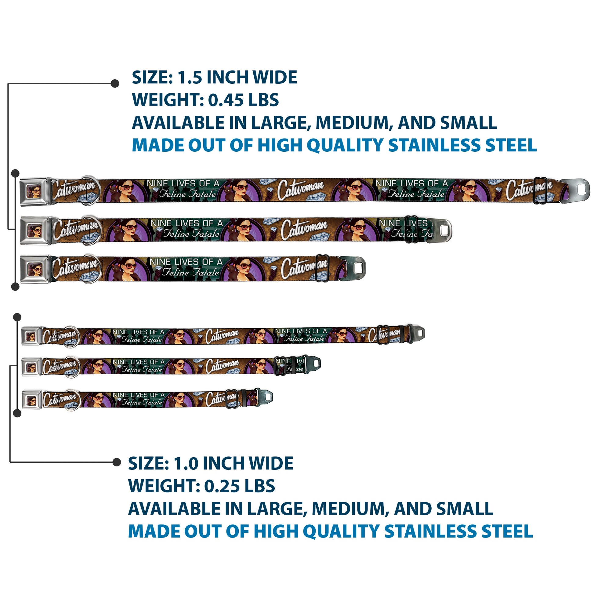 CATWOMAN Bombshell Face Full Color Purple Seatbelt Buckle Collar - CATWOMAN-NINE LIVES OF A FELINE FATALE Bombshell Pose/Diamonds Seatbelt Buckle Collars DC Comics