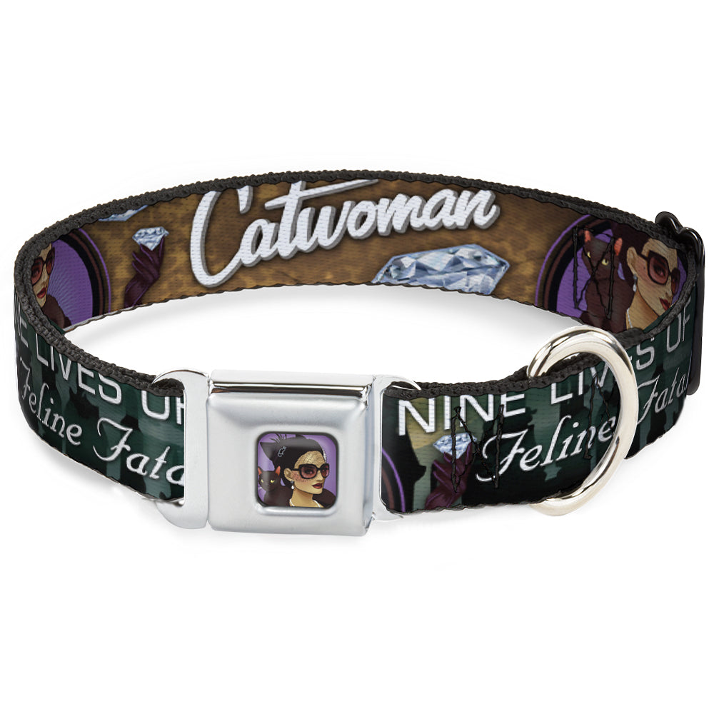 CATWOMAN Bombshell Face Full Color Purple Seatbelt Buckle Collar - CATWOMAN-NINE LIVES OF A FELINE FATALE Bombshell Pose/Diamonds Seatbelt Buckle Collars DC Comics