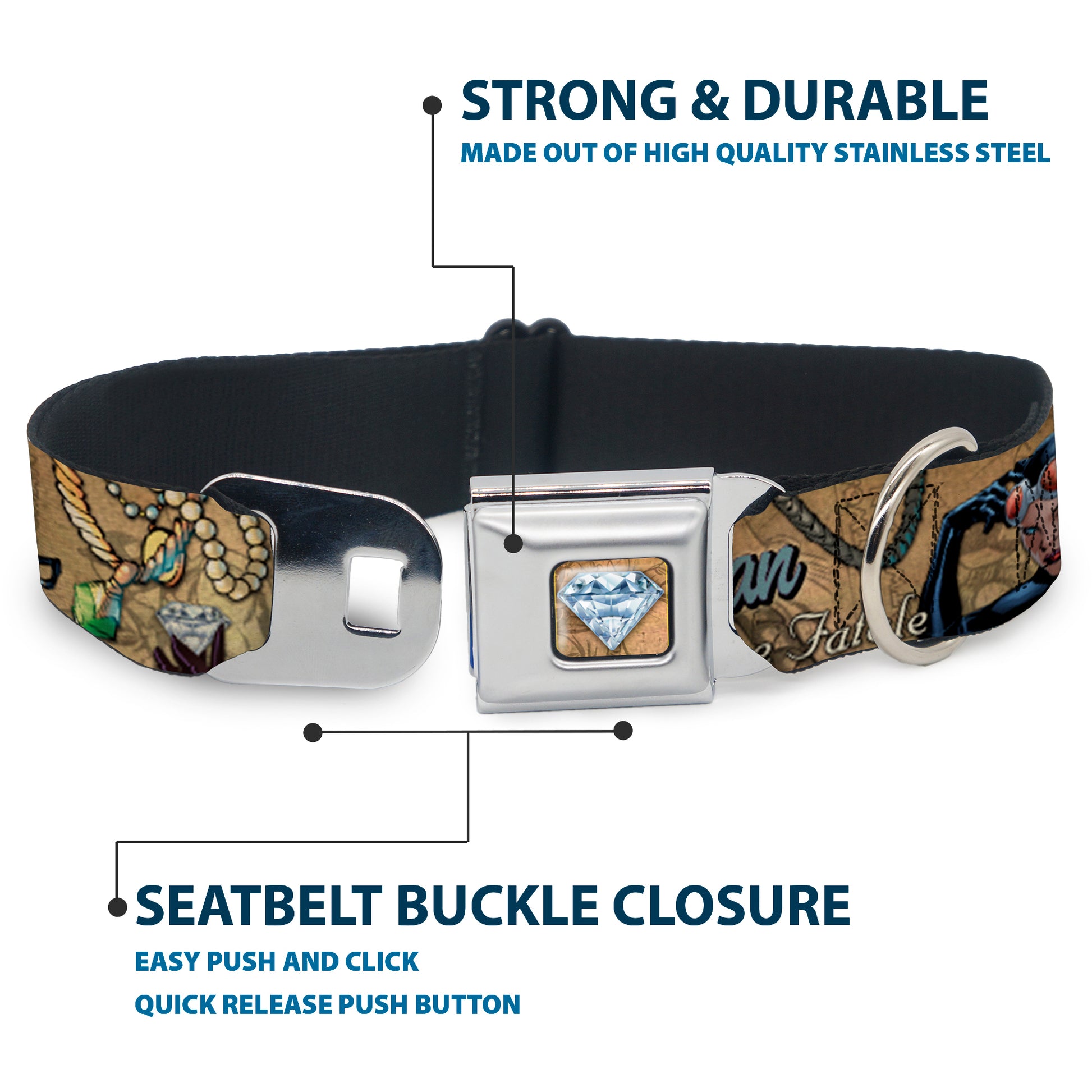 Catwoman Diamond Full Color Tans Seatbelt Buckle Collar - CATWOMAN-NINE LIVES OF A FELINE FATALE Pose2/Jewelry/Black Cat Tans Seatbelt Buckle Collars DC Comics