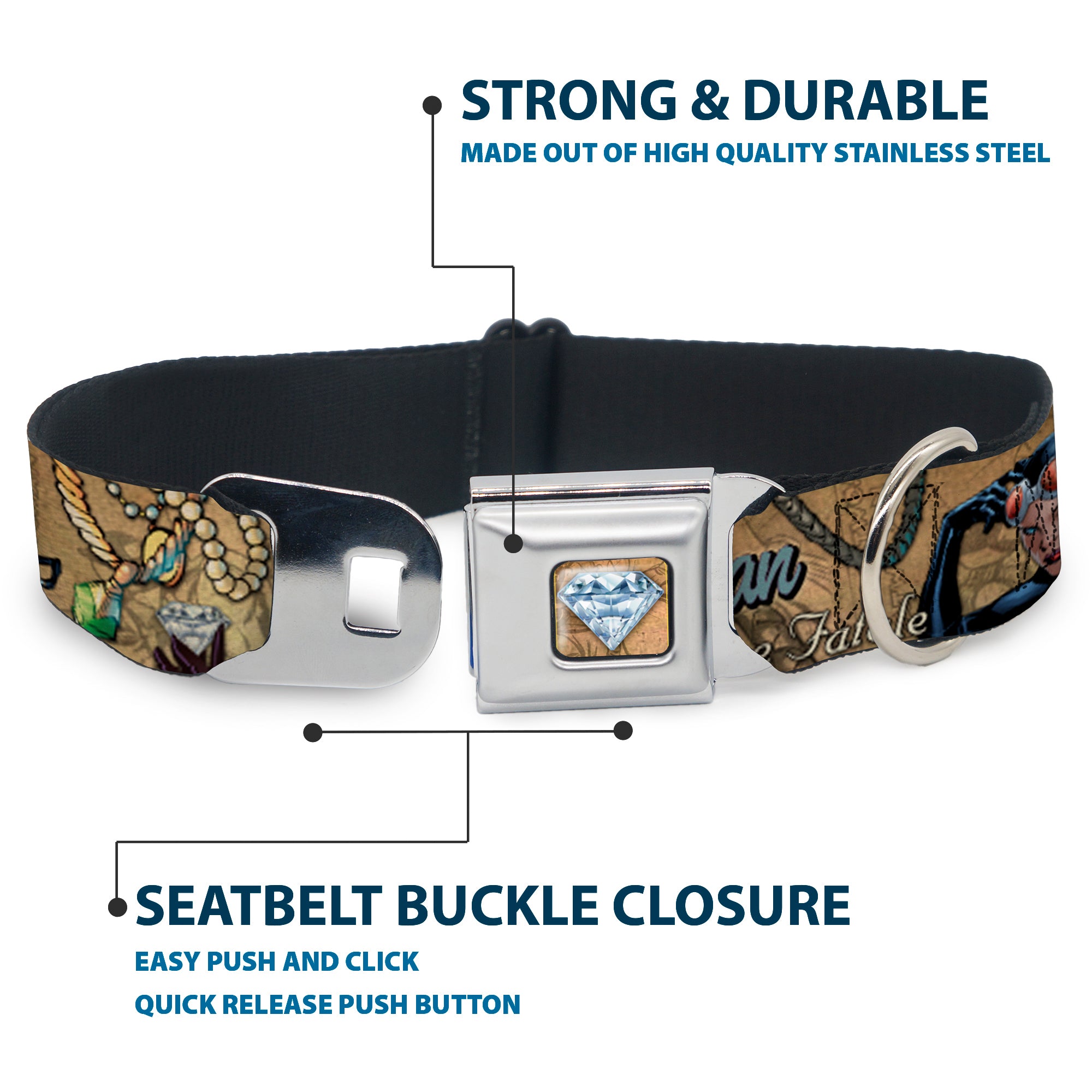Catwoman Diamond Full Color Tans Seatbelt Buckle Collar - CATWOMAN-NINE LIVES OF A FELINE FATALE Pose2/Jewelry/Black Cat Tans Seatbelt Buckle Collars DC Comics