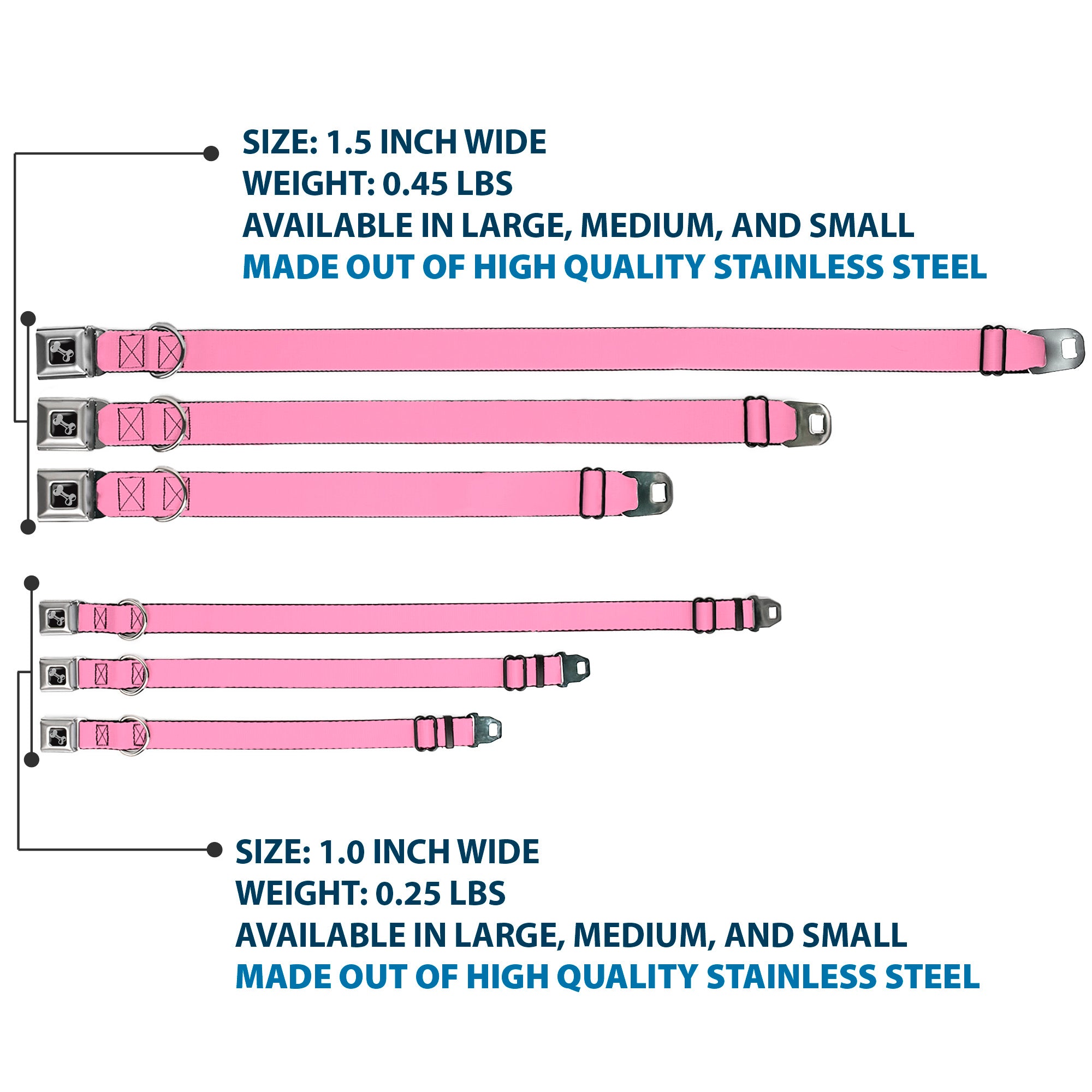 Dog Bone Seatbelt Buckle Collar - Baby Pink Seatbelt Buckle Collars Buckle-Down