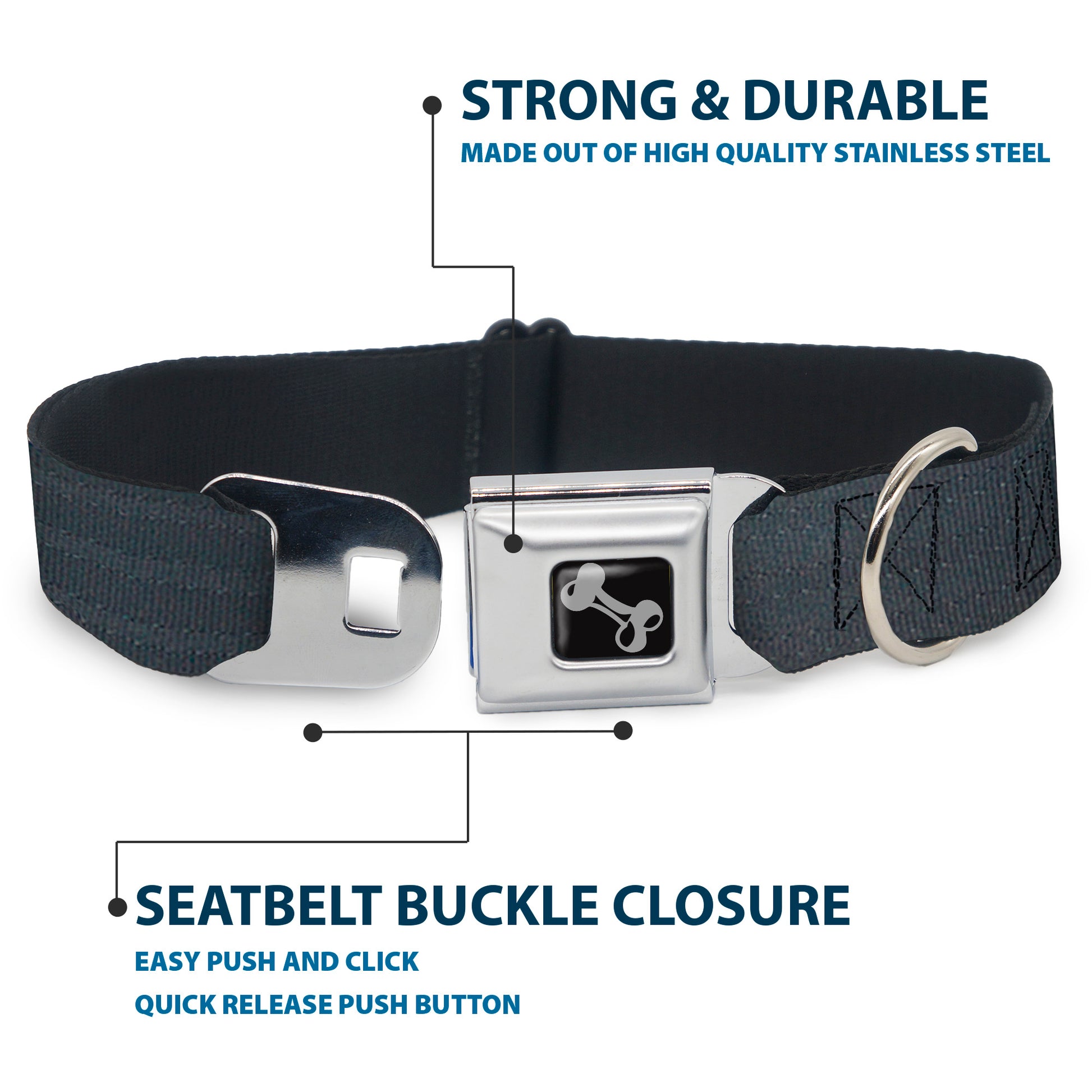Dog Bone Black/Silver Seatbelt Buckle Collar - Black Panel Seatbelt Buckle Collars Buckle-Down