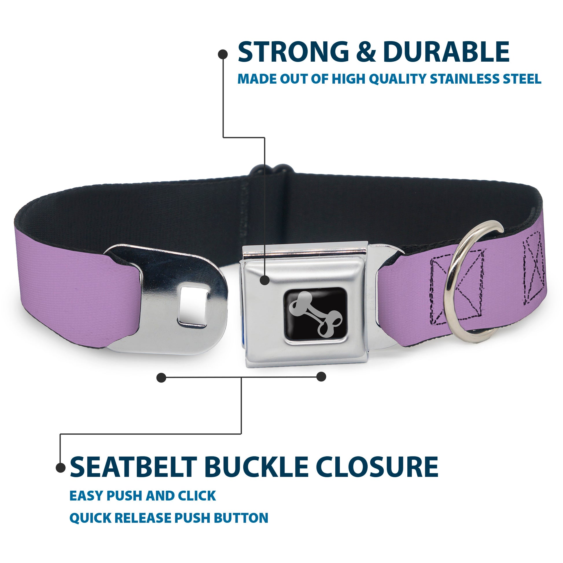 Dog Bone Seatbelt Buckle Collar - Lavender Seatbelt Buckle Collars Buckle-Down