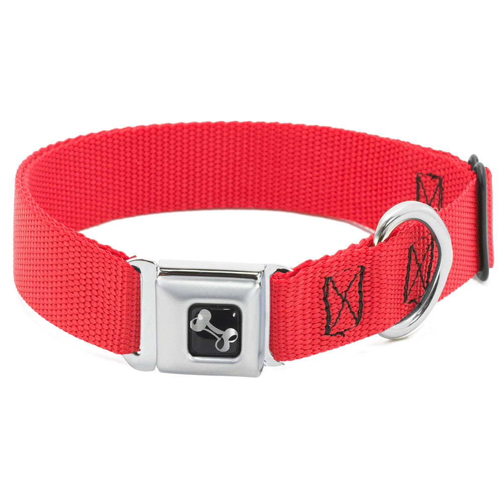Dog Bone Black/Silver Seatbelt Buckle Collar - Red Nylon Seatbelt Buckle Collars Buckle-Down