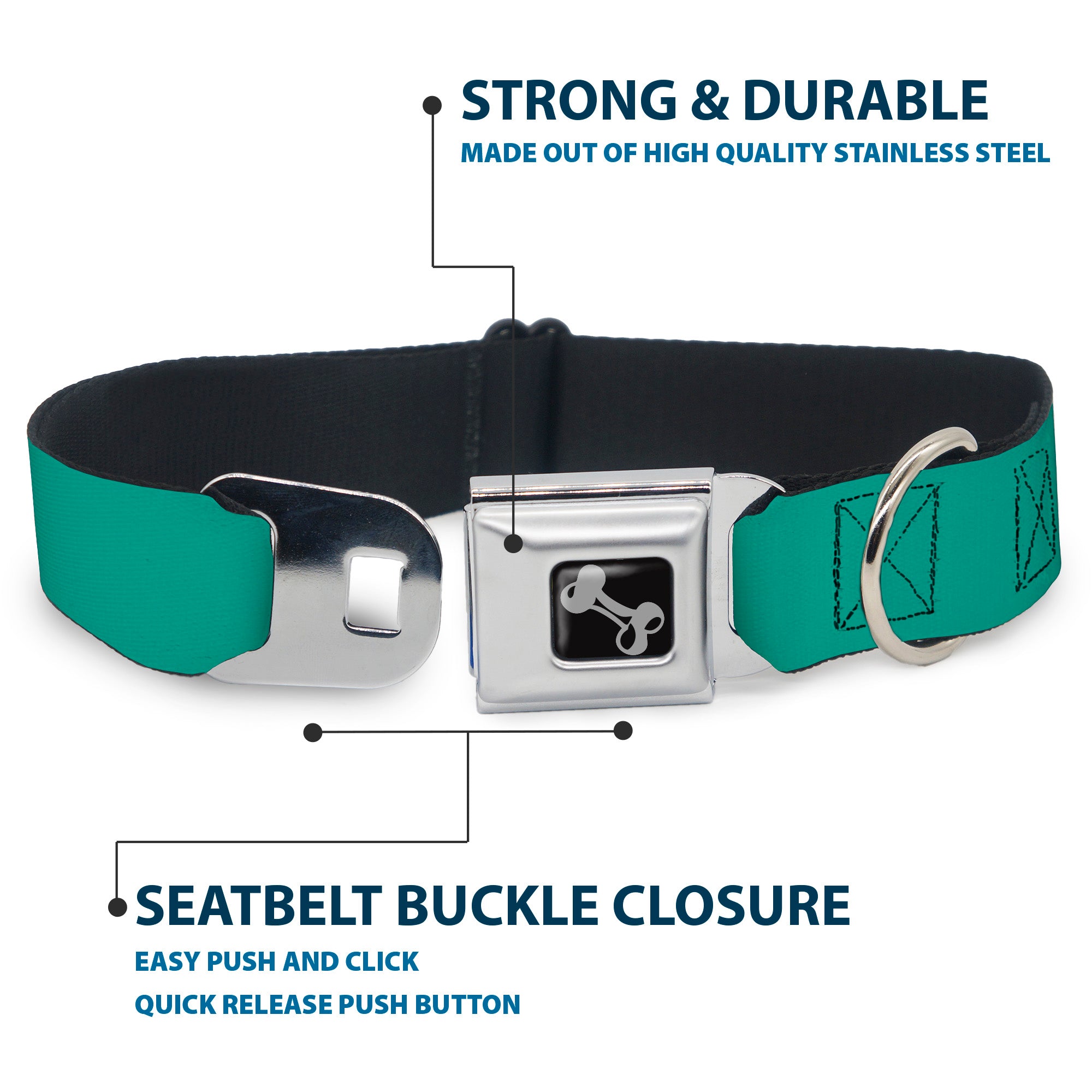 Dog Bone Seatbelt Buckle Collar - Teal Seatbelt Buckle Collars Buckle-Down