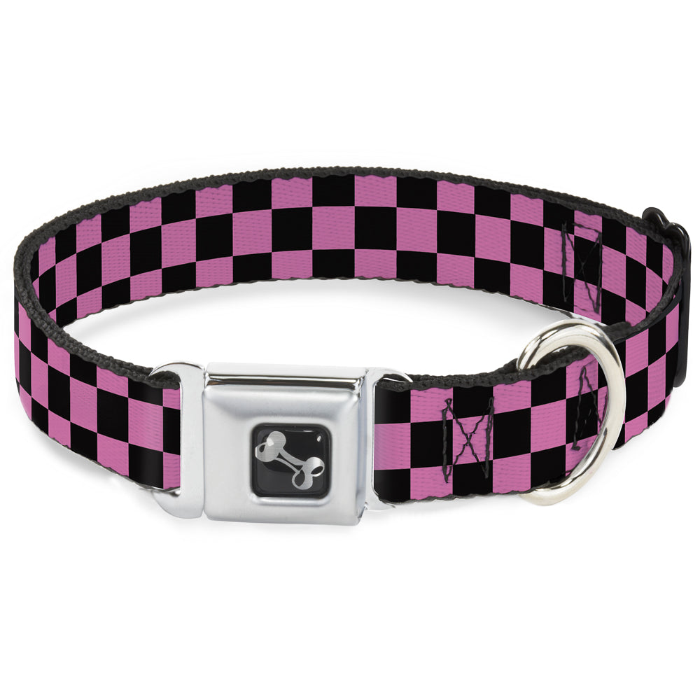 Dog Bone Seatbelt Buckle Collar - Checker Black/Pink Seatbelt Buckle Collars Buckle-Down