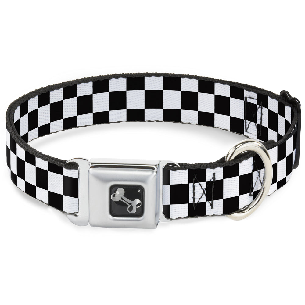 Black and White Checkered Dog Bone Seatbelt Buckle Collar Seatbelt Buckle Collars Buckle-Down