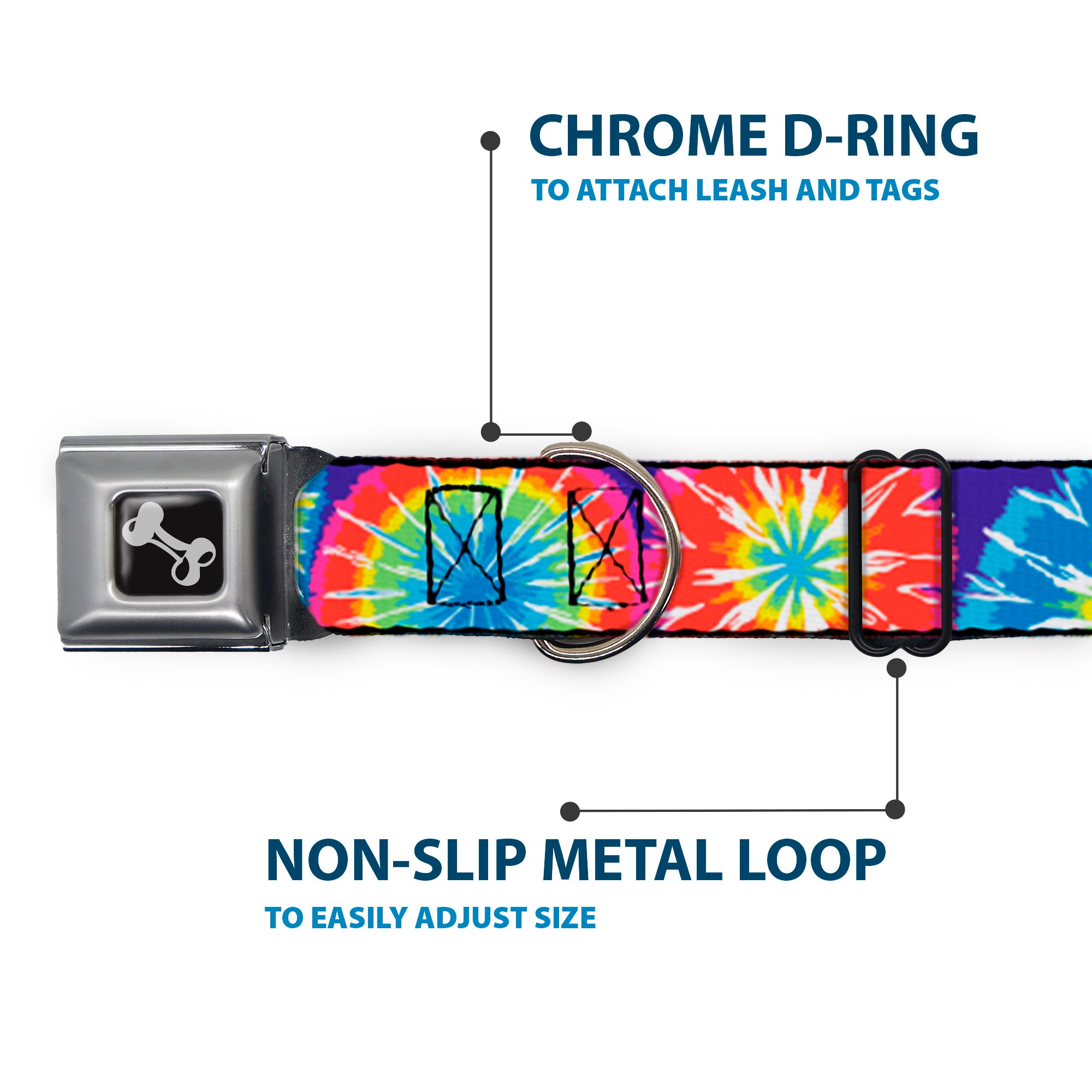 Dog Bone Seatbelt Buckle Collar - 70's Tie Dye Seatbelt Buckle Collars Buckle-Down