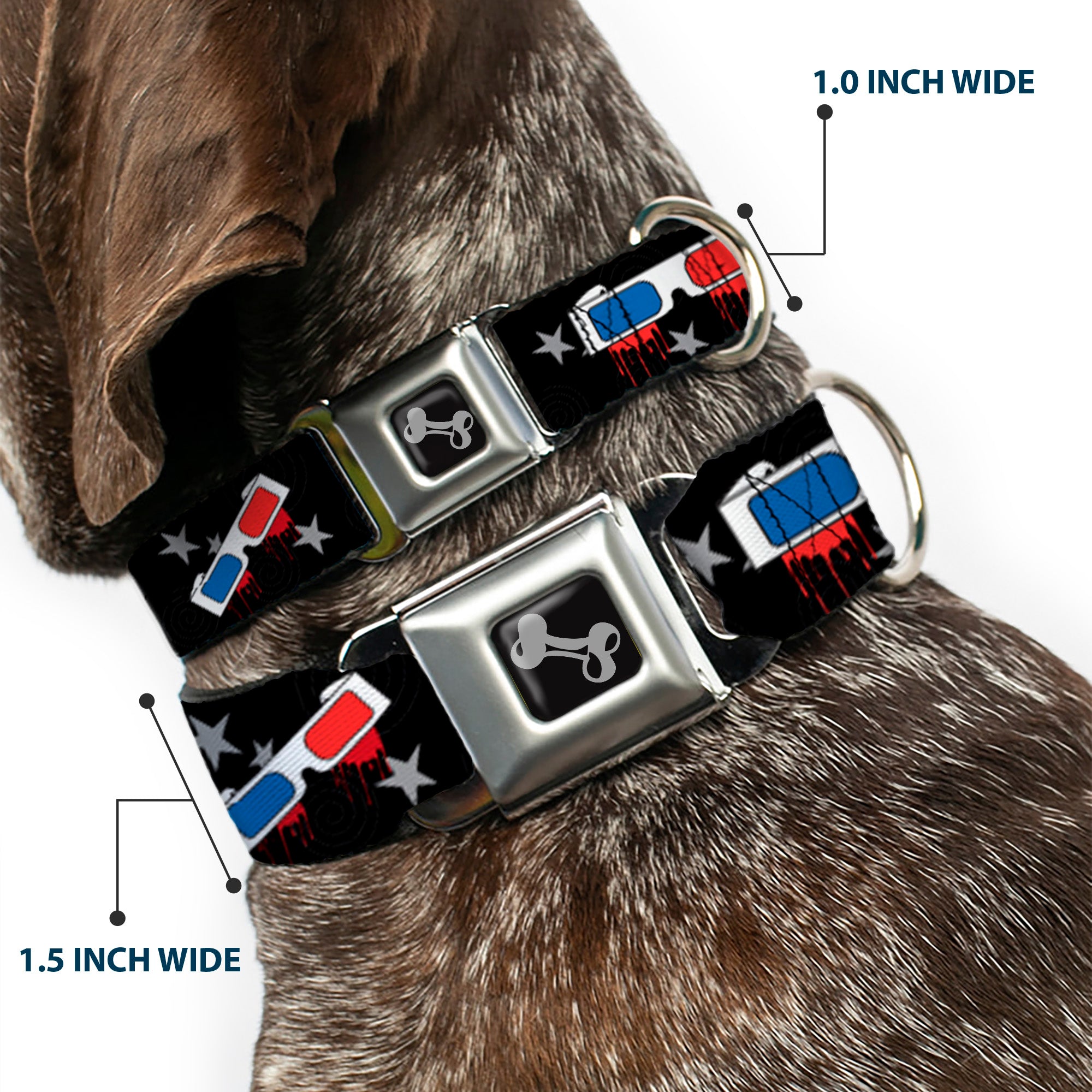 Dog Bone Seatbelt Buckle Collar - 3-D Glasses Dripping w/Stars Seatbelt Buckle Collars Buckle-Down