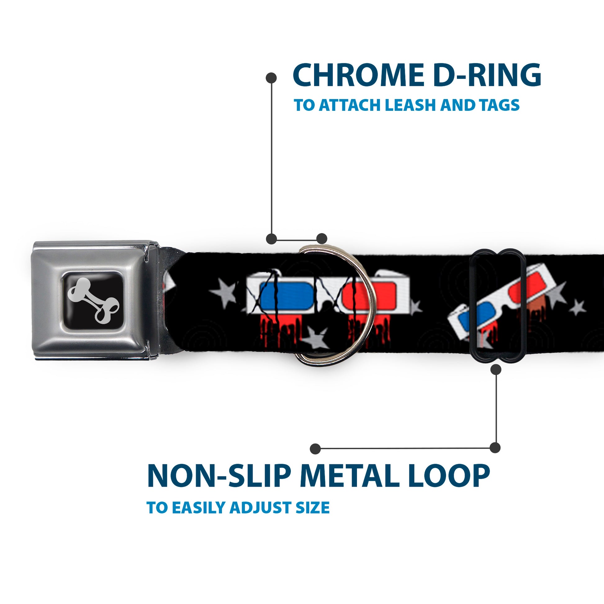 Dog Bone Seatbelt Buckle Collar - 3-D Glasses Dripping w/Stars Seatbelt Buckle Collars Buckle-Down