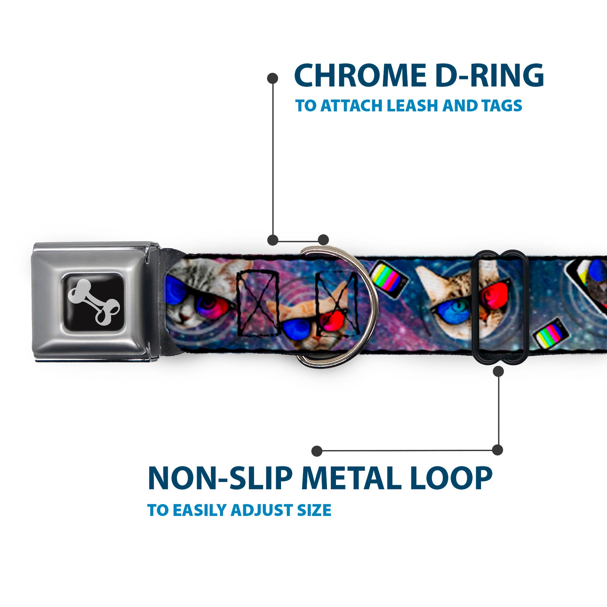 Dog Bone Seatbelt Buckle Collar - 3-D TV Cats in Space Seatbelt Buckle Collars Buckle-Down