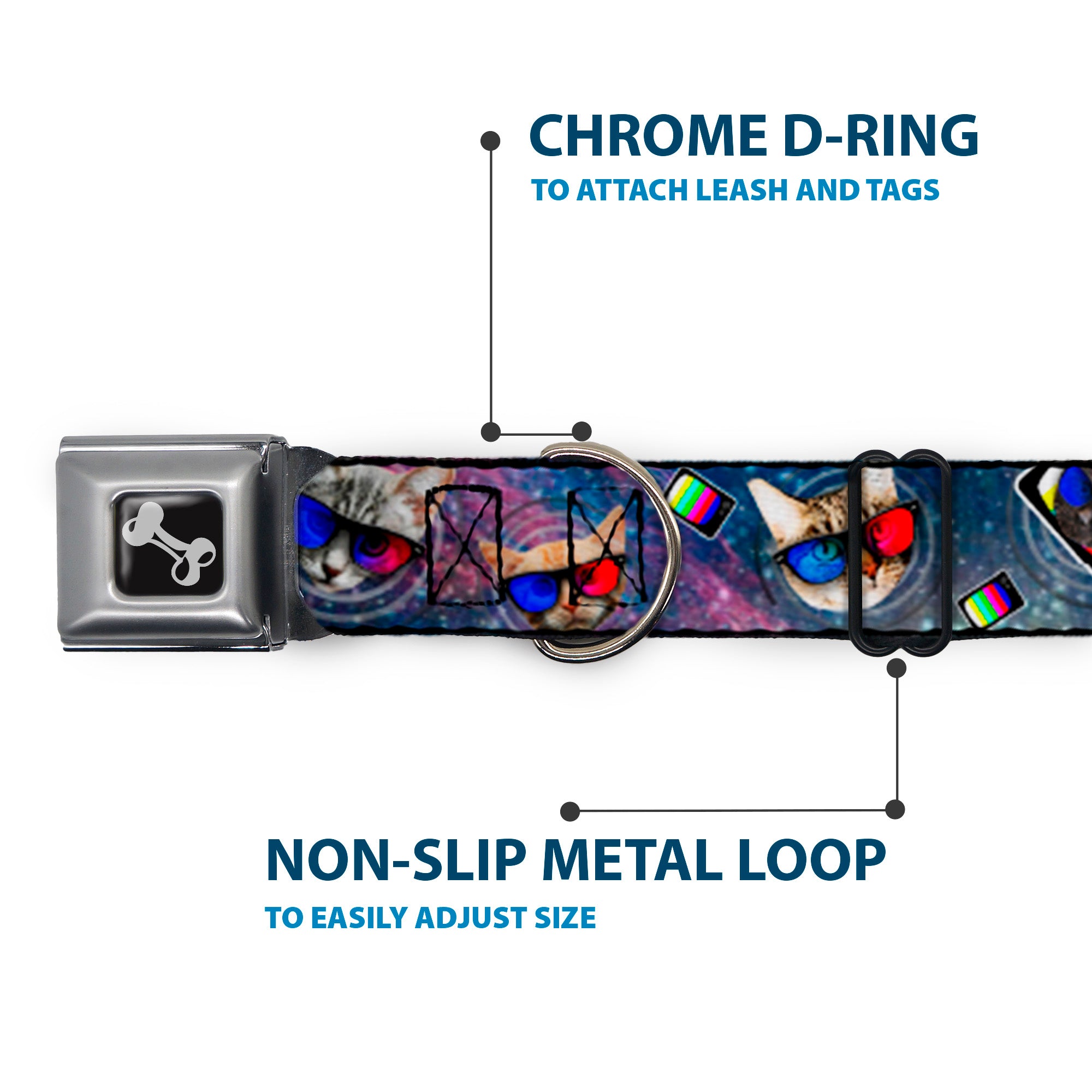 Dog Bone Seatbelt Buckle Collar - 3-D TV Cats in Space Seatbelt Buckle Collars Buckle-Down