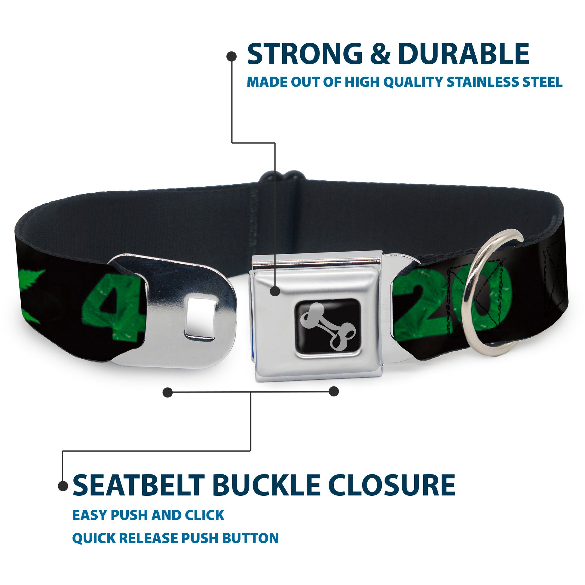Buckle-Down Seatbelt Buckle Dog Collar - 420/Pot Leaf Black/Smoke/Green Seatbelt Buckle Collars Buckle-Down