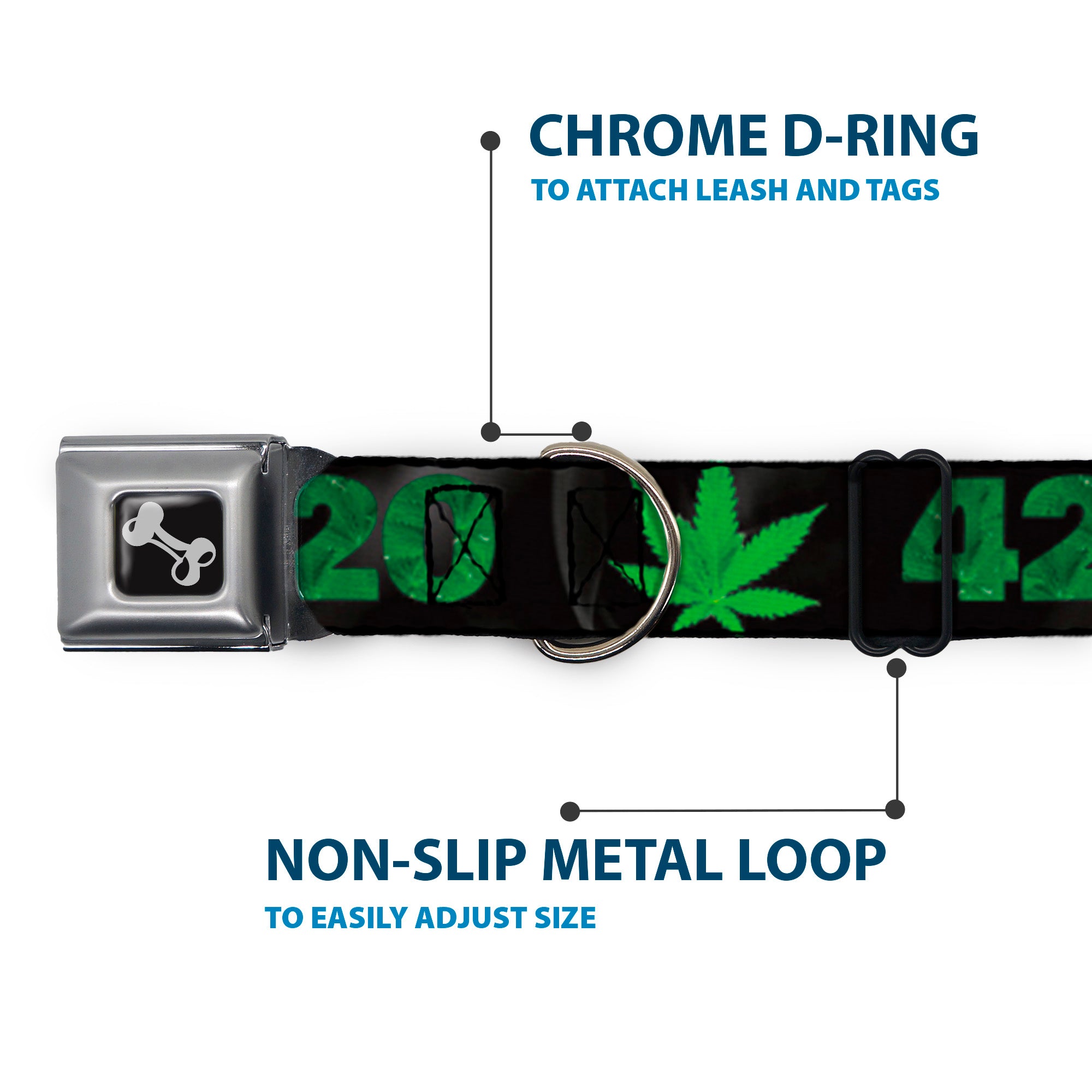 Buckle-Down Seatbelt Buckle Dog Collar - 420/Pot Leaf Black/Smoke/Green Seatbelt Buckle Collars Buckle-Down