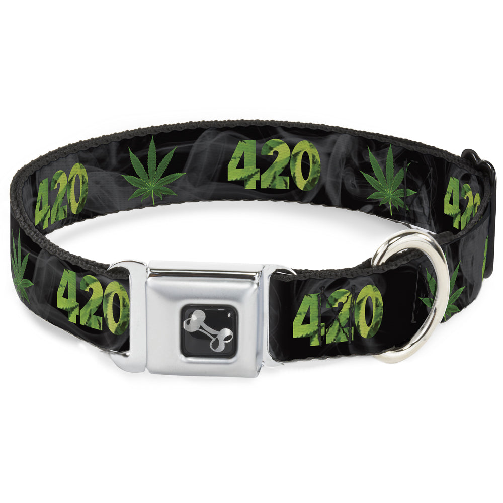 Buckle-Down Seatbelt Buckle Dog Collar - 420/Pot Leaf Black/Smoke/Green Seatbelt Buckle Collars Buckle-Down