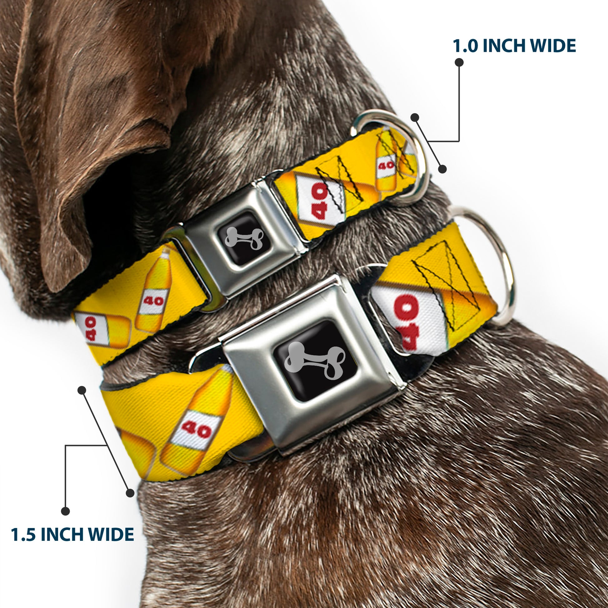 Buckle-Down Seatbelt Buckle Dog Collar - 40 Oz. Beer Bottles Yellow Seatbelt Buckle Collars Buckle-Down