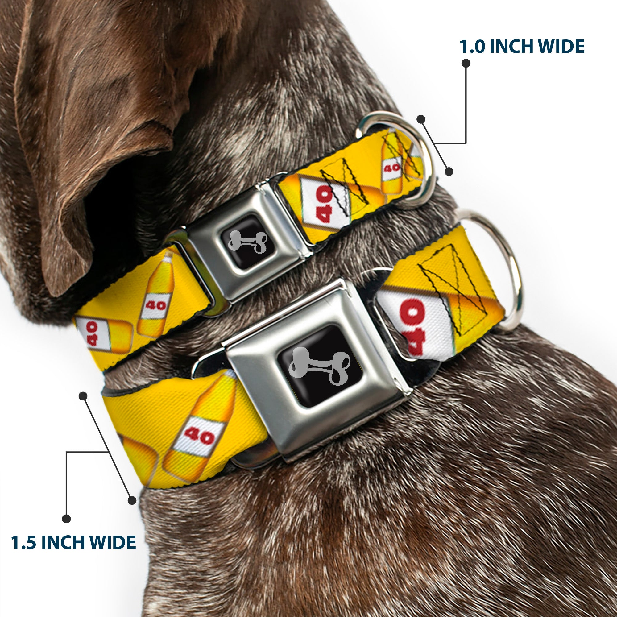 Buckle-Down Seatbelt Buckle Dog Collar - 40 Oz. Beer Bottles Yellow Seatbelt Buckle Collars Buckle-Down