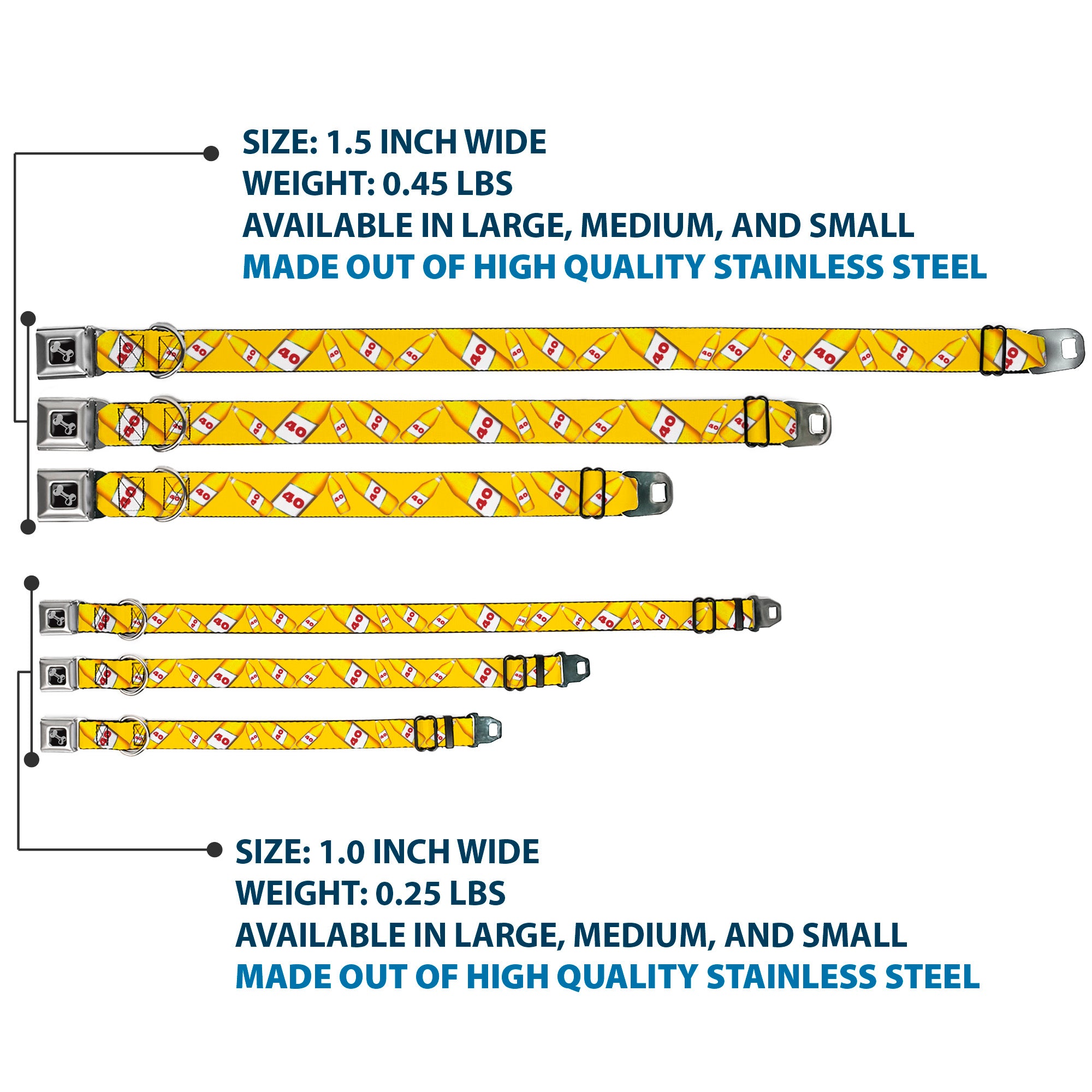 Buckle-Down Seatbelt Buckle Dog Collar - 40 Oz. Beer Bottles Yellow Seatbelt Buckle Collars Buckle-Down