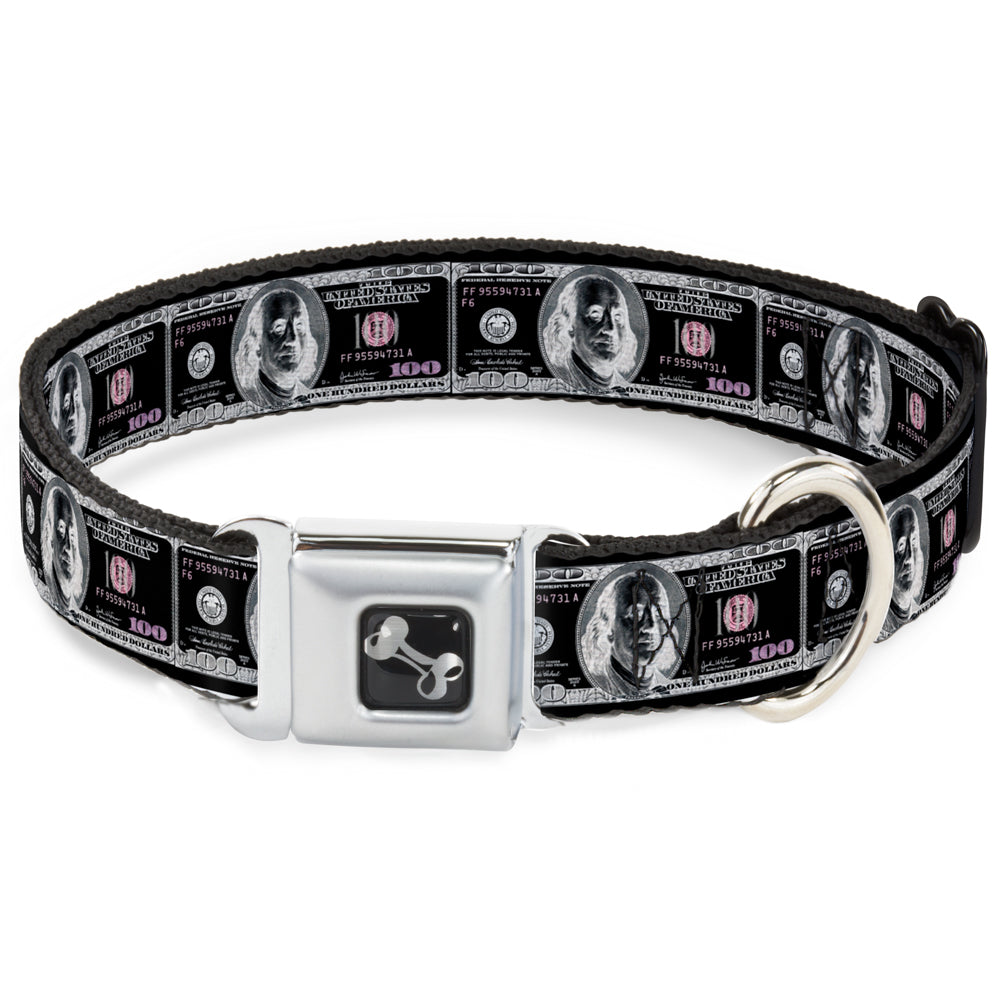 Dog Bone Seatbelt Buckle Collar - 100 Dollar Bill X-Ray Black/White Seatbelt Buckle Collars Buckle-Down