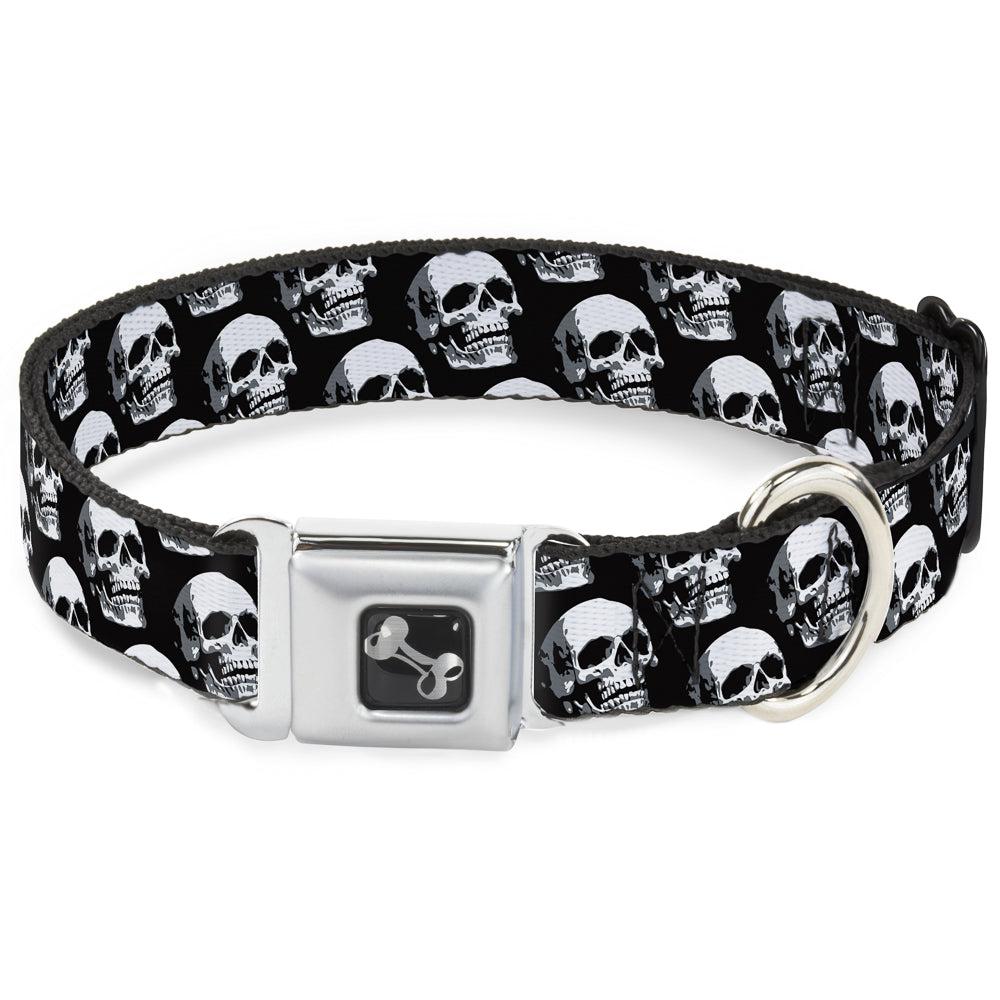 Dog Bone Seatbelt Buckle Collar - 3-D Skulls Repeat Black/Grays/White Seatbelt Buckle Collars Buckle-Down