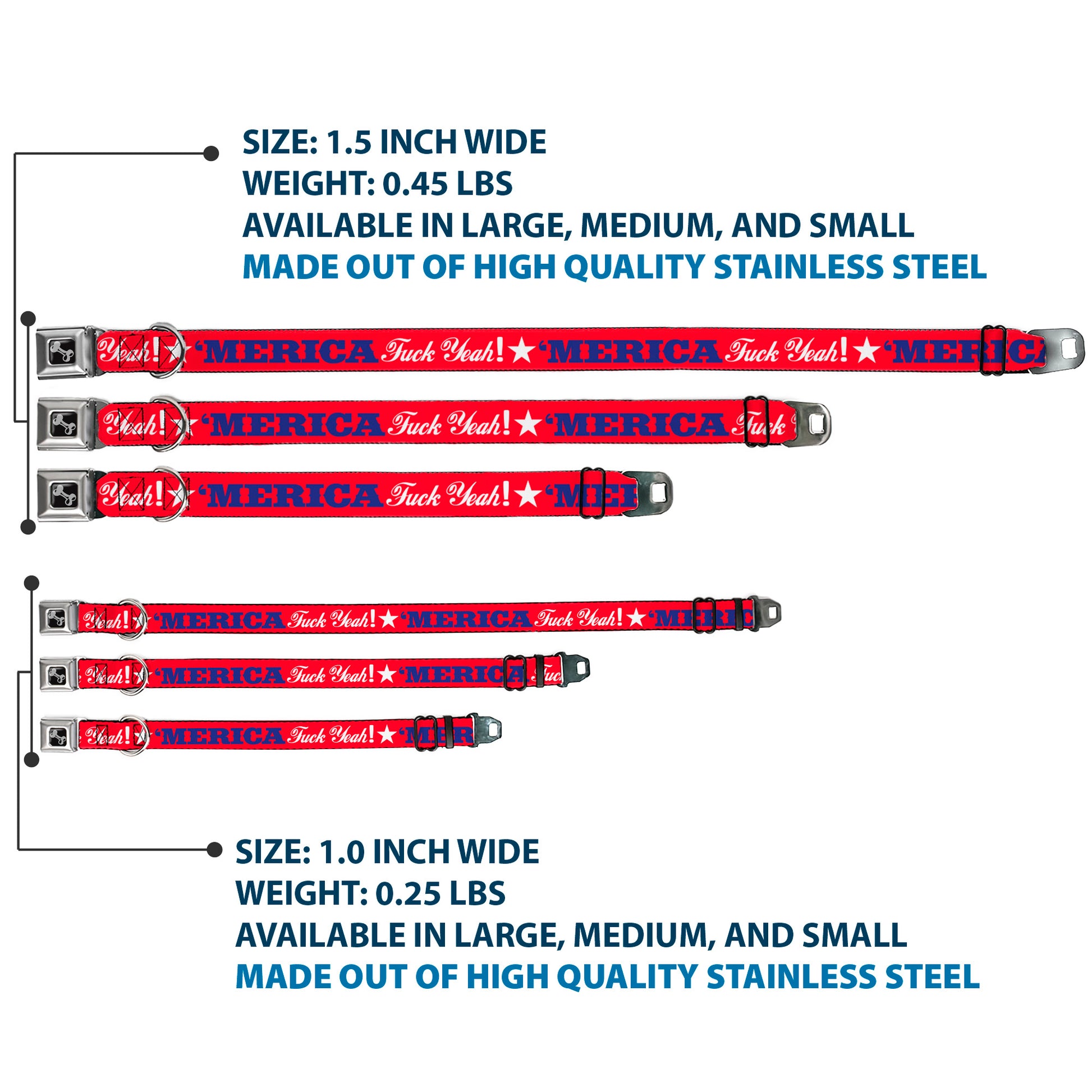 Dog Bone Seatbelt Buckle Collar - 'MERICA FUCK YEAH!/Star Red/Blue/White Seatbelt Buckle Collars Buckle-Down