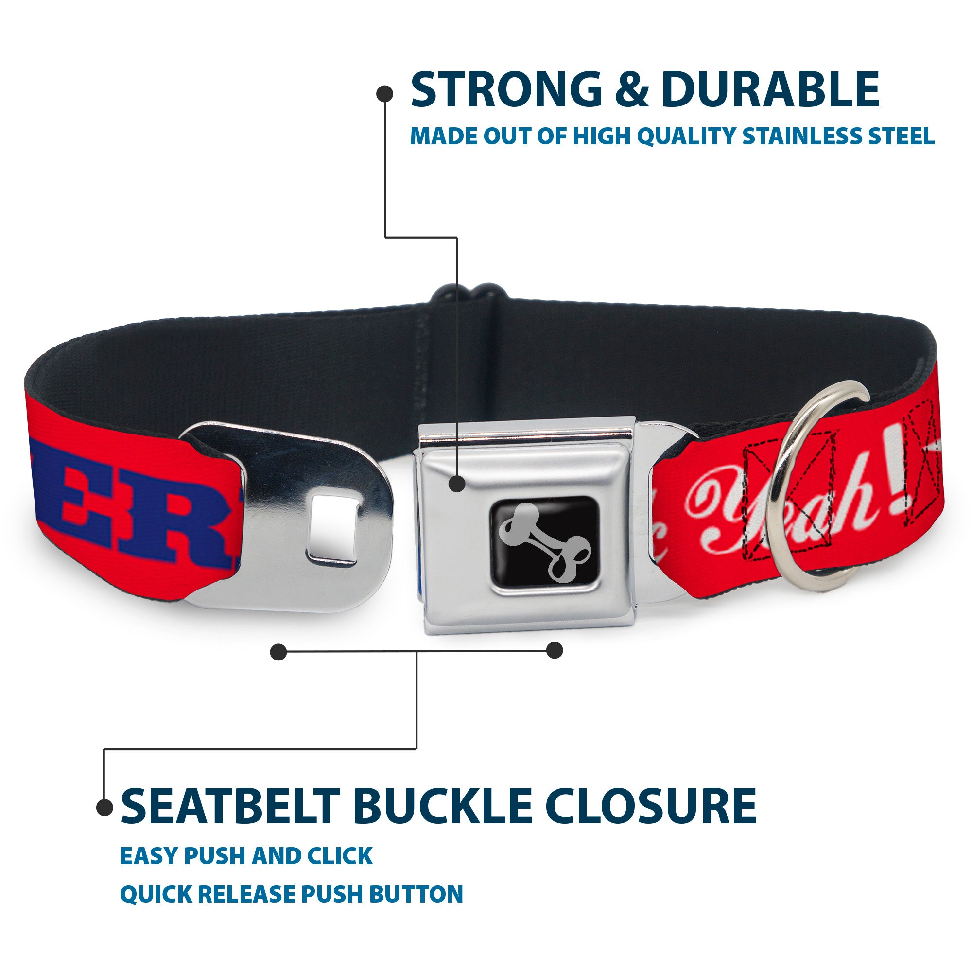 Dog Bone Seatbelt Buckle Collar - 'MERICA FUCK YEAH!/Star Red/Blue/White Seatbelt Buckle Collars Buckle-Down