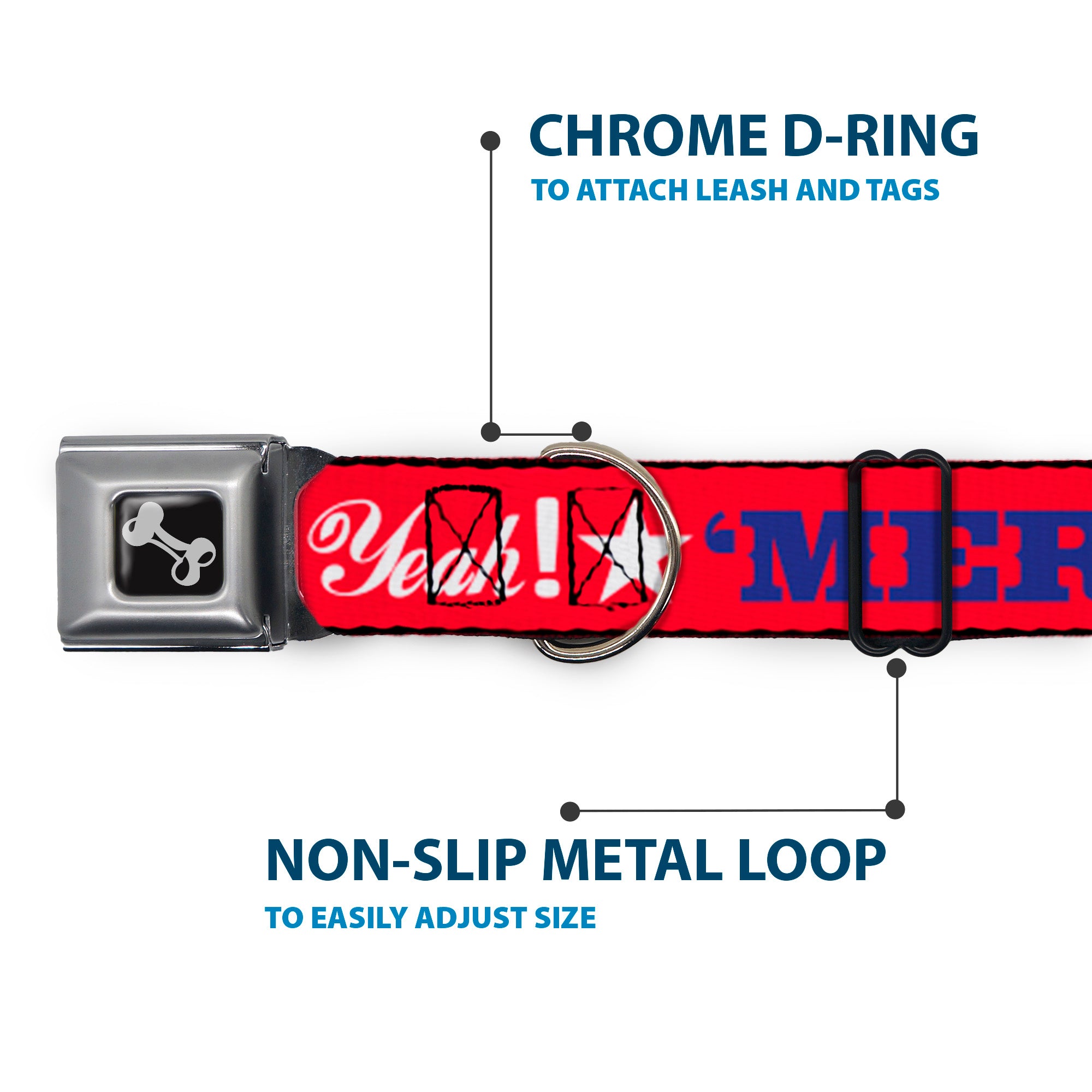 Dog Bone Seatbelt Buckle Collar - 'MERICA FUCK YEAH!/Star Red/Blue/White Seatbelt Buckle Collars Buckle-Down
