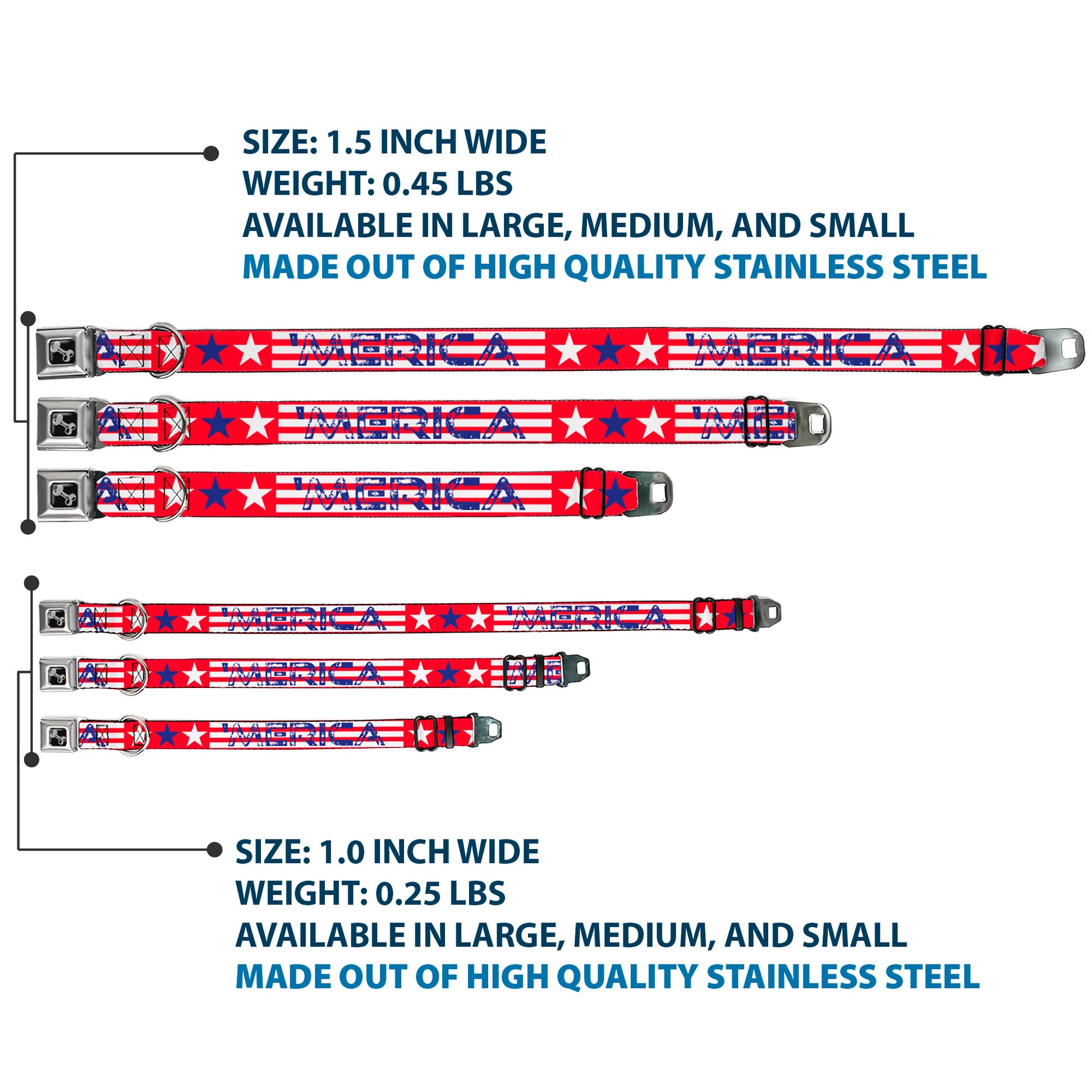 Dog Bone Seatbelt Buckle Collar - 'MERICA Stripes/Stars Red/White/Blue Seatbelt Buckle Collars Buckle-Down