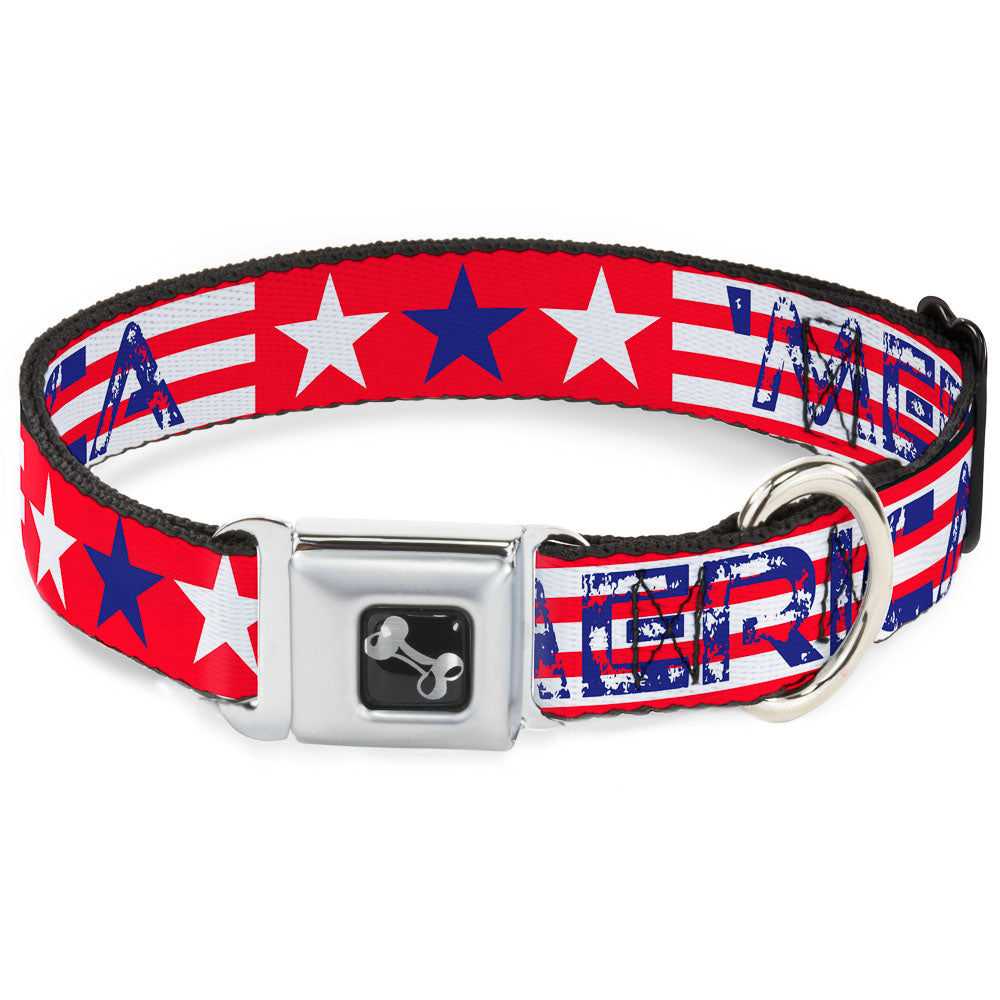 Dog Bone Seatbelt Buckle Collar - 'MERICA Stripes/Stars Red/White/Blue Seatbelt Buckle Collars Buckle-Down
