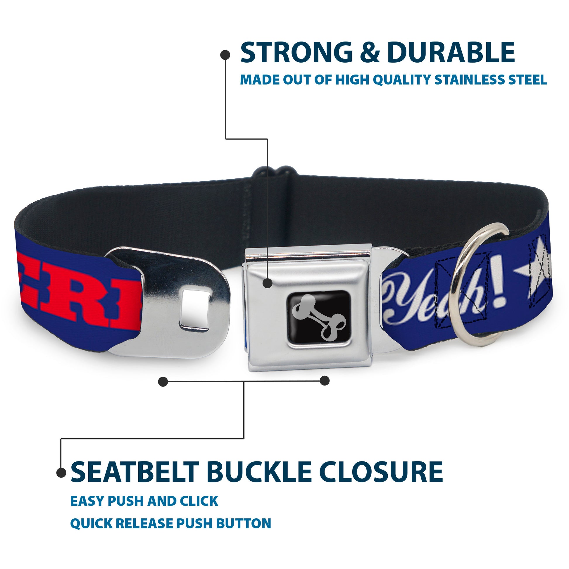 Dog Bone Seatbelt Buckle Collar - 'MERICA FUCK YEAH!/Star Blue/Red/White Seatbelt Buckle Collars Buckle-Down