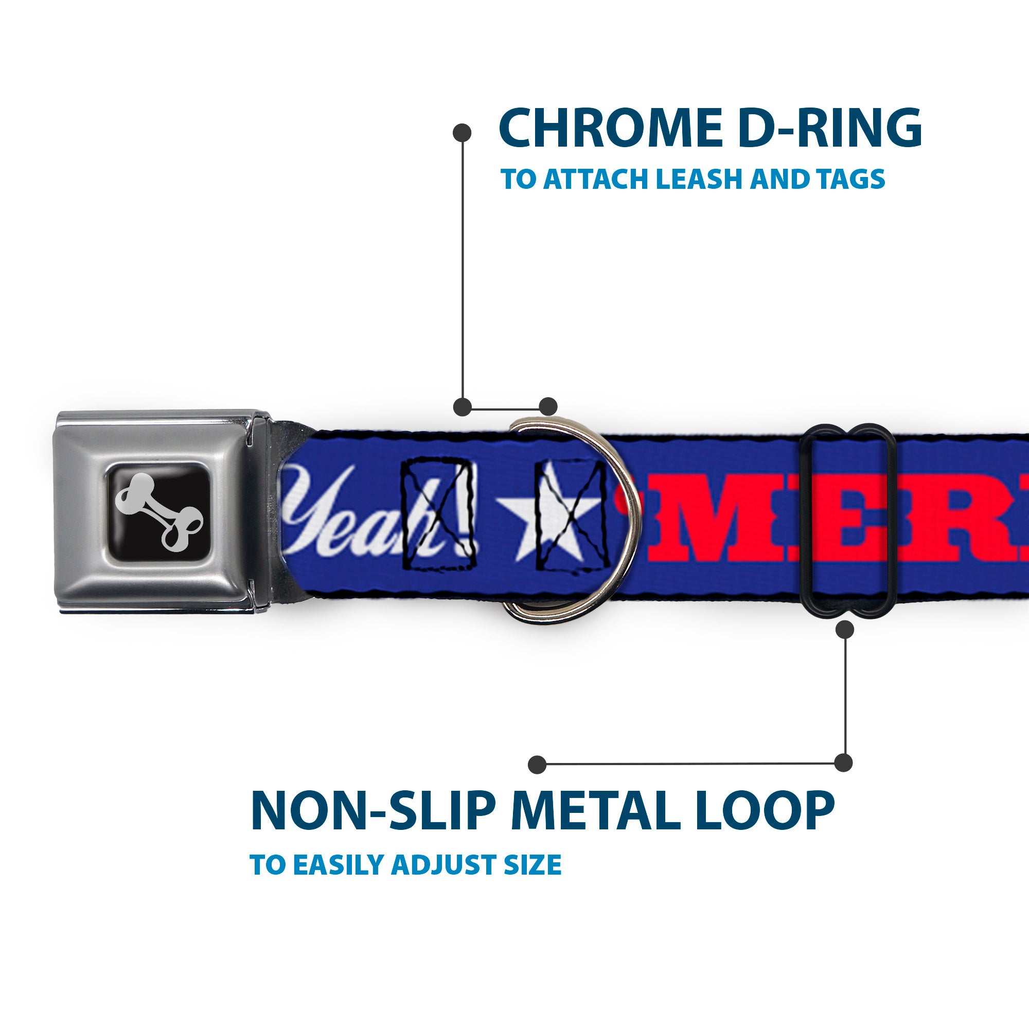 Dog Bone Seatbelt Buckle Collar - 'MERICA FUCK YEAH!/Star Blue/Red/White Seatbelt Buckle Collars Buckle-Down