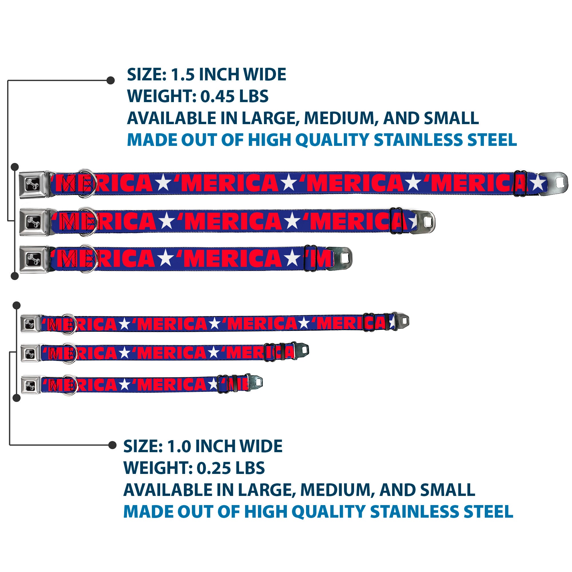 Dog Bone Seatbelt Buckle Collar - 'MERICA/Star Blue/Red/White Seatbelt Buckle Collars Buckle-Down