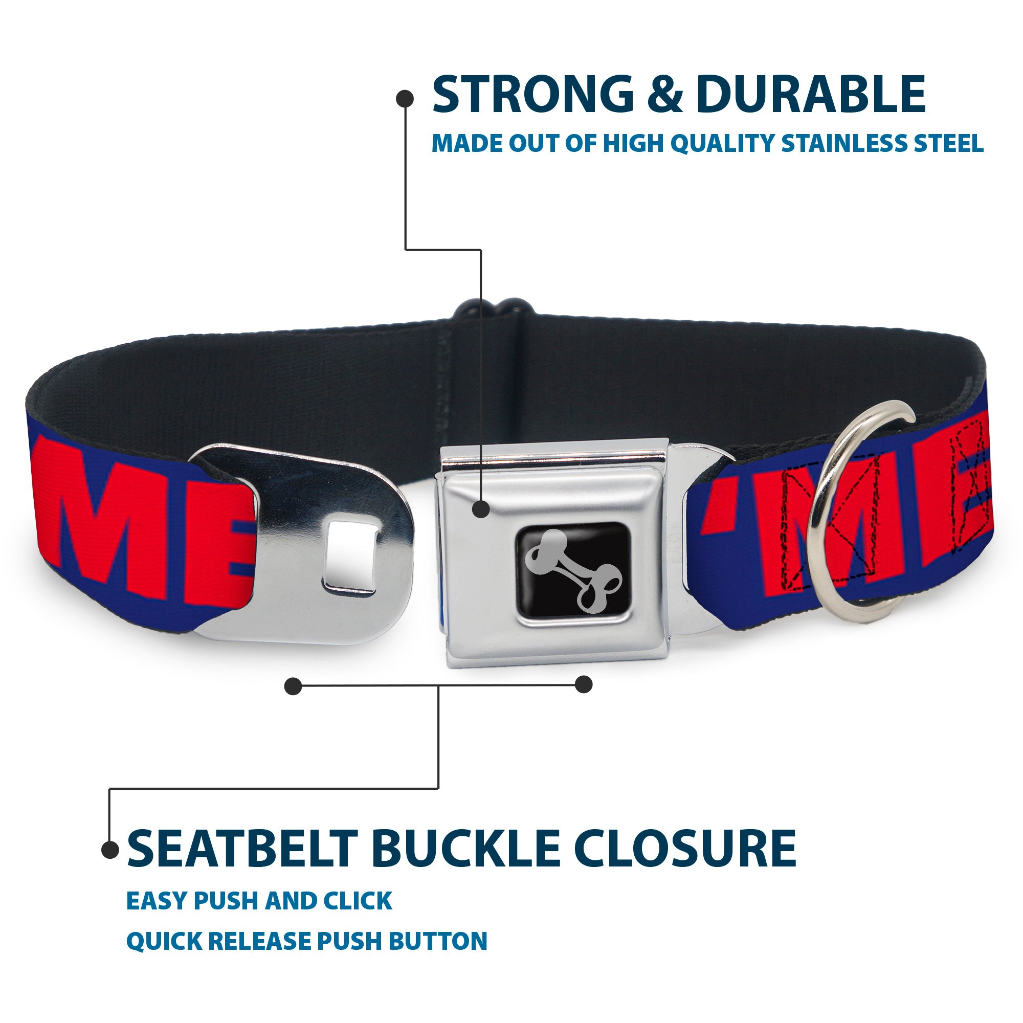 Dog Bone Seatbelt Buckle Collar - 'MERICA/Star Blue/Red/White Seatbelt Buckle Collars Buckle-Down