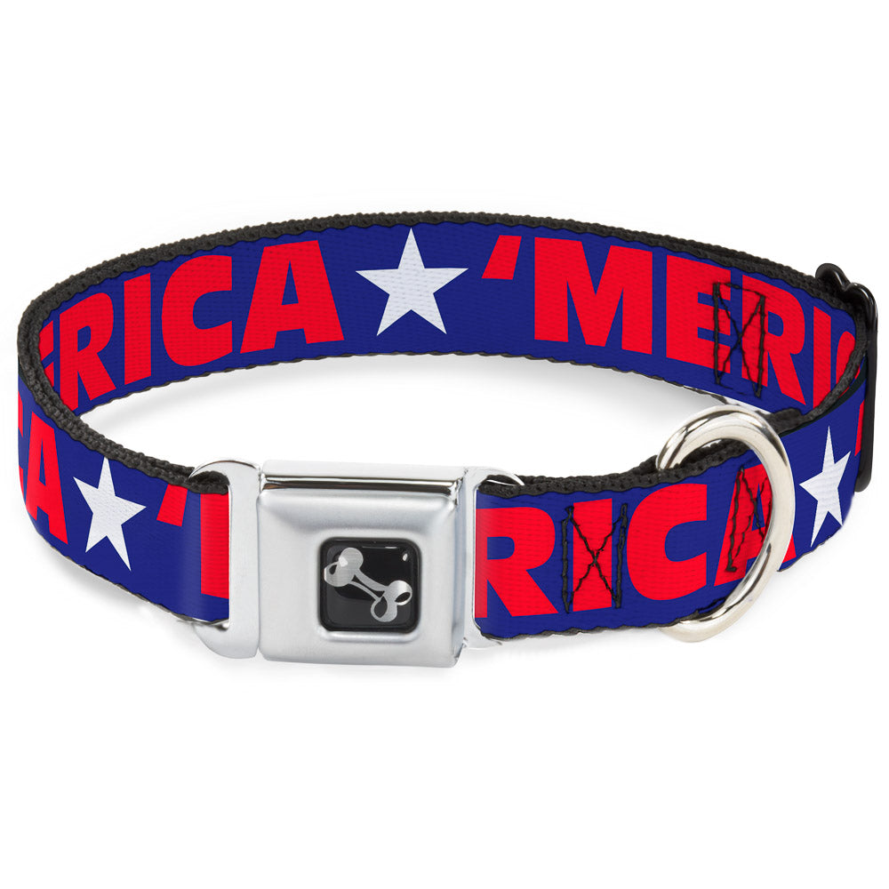 Dog Bone Seatbelt Buckle Collar - 'MERICA/Star Blue/Red/White Seatbelt Buckle Collars Buckle-Down