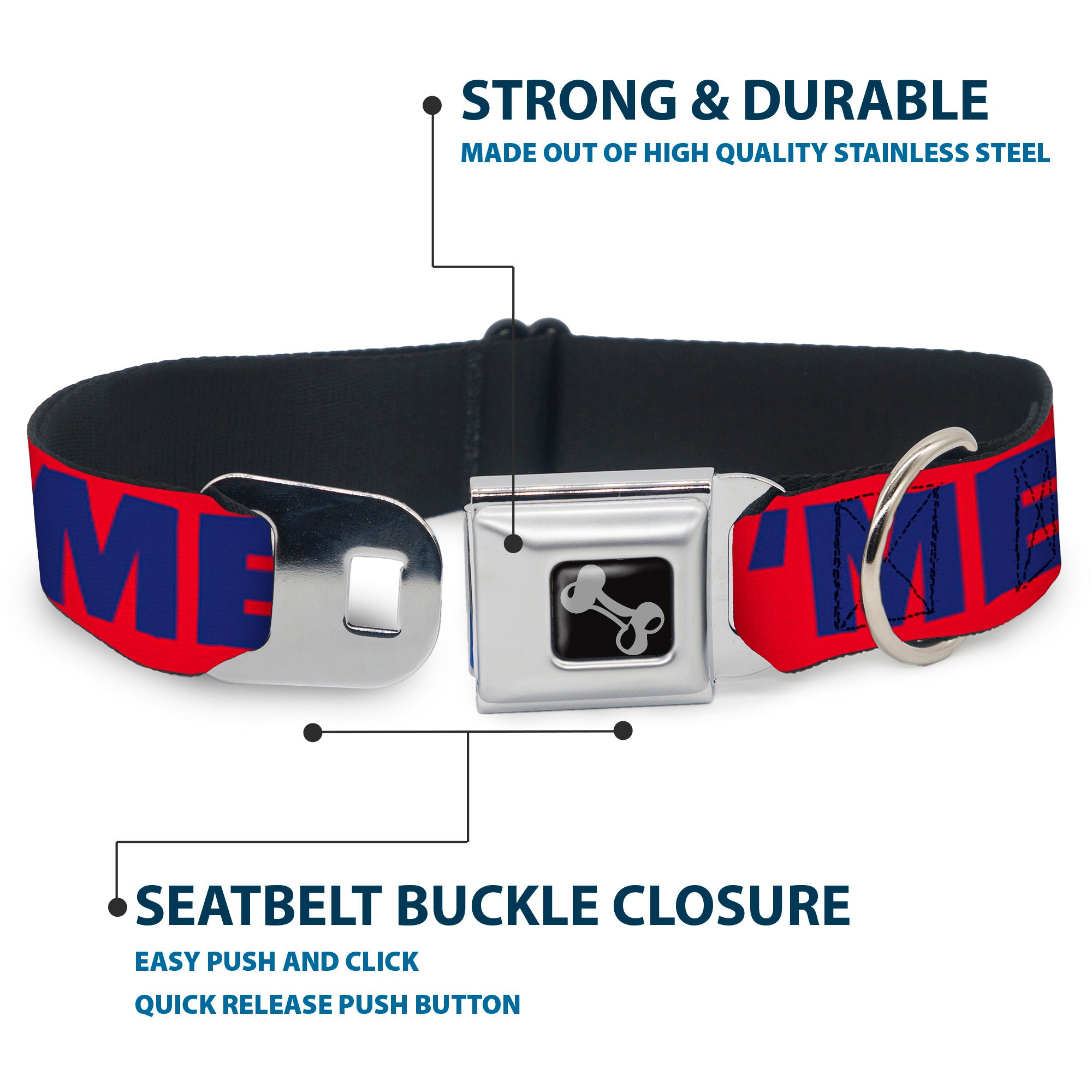Dog Bone Seatbelt Buckle Collar - 'MERICA/Star Red/Blue/White Seatbelt Buckle Collars Buckle-Down