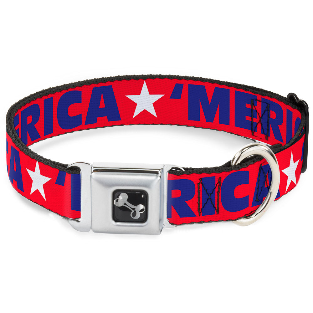 Dog Bone Seatbelt Buckle Collar - 'MERICA/Star Red/Blue/White Seatbelt Buckle Collars Buckle-Down