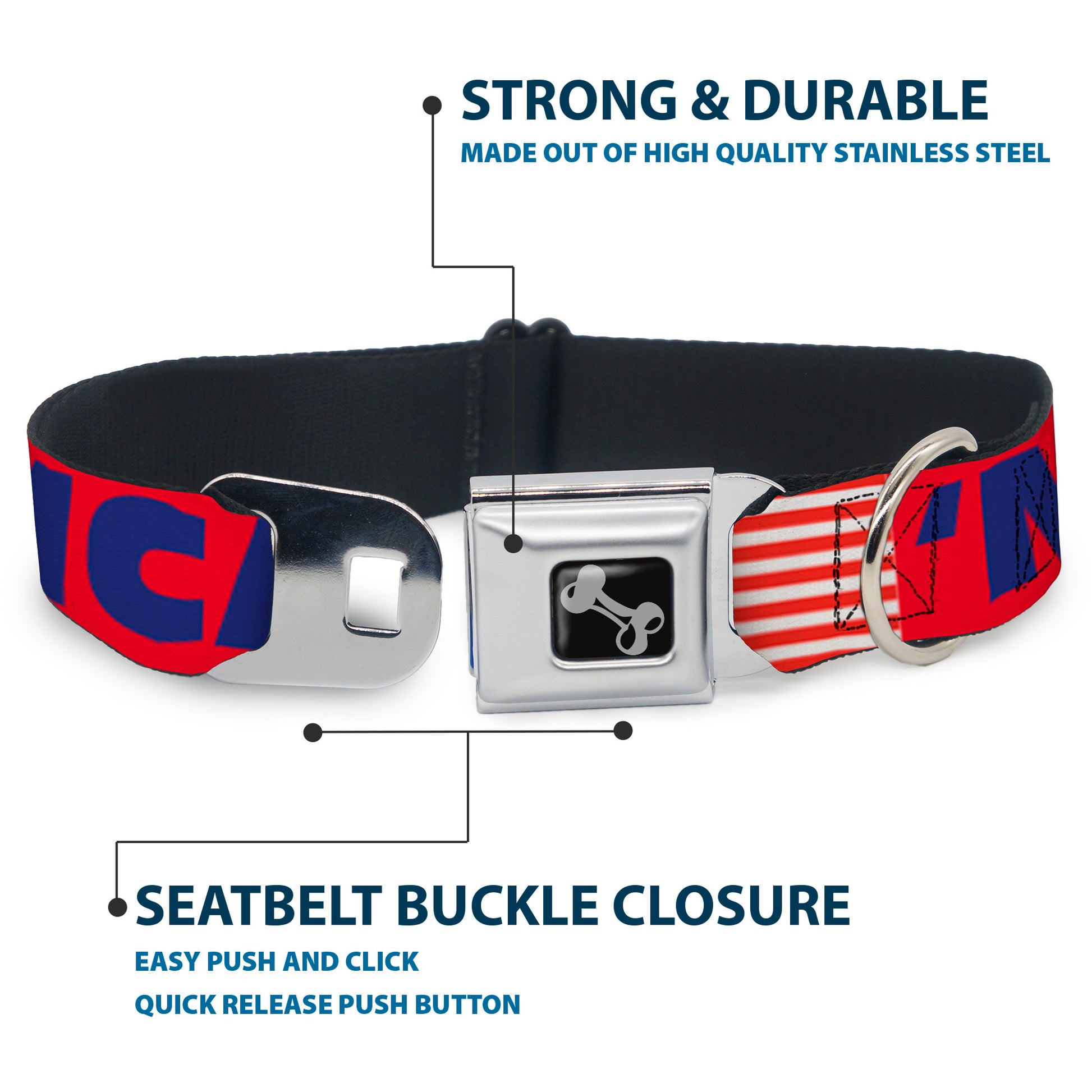 Dog Bone Seatbelt Buckle Collar - 'MERICA/US Flag Red/Blue/White Seatbelt Buckle Collars Buckle-Down