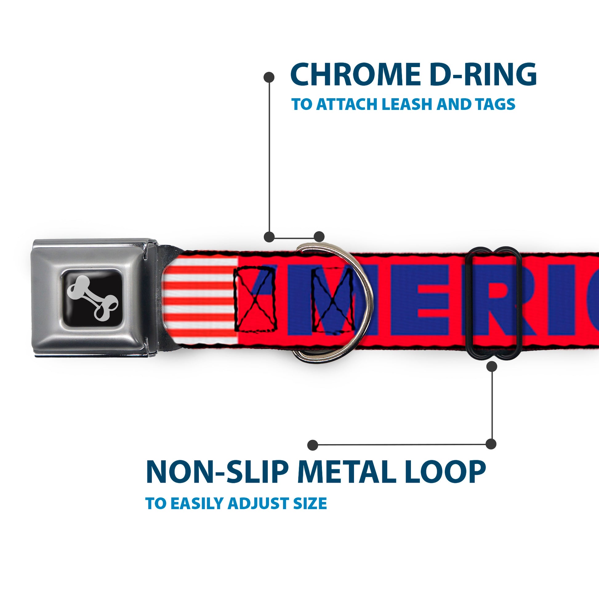 Dog Bone Seatbelt Buckle Collar - 'MERICA/US Flag Red/Blue/White Seatbelt Buckle Collars Buckle-Down
