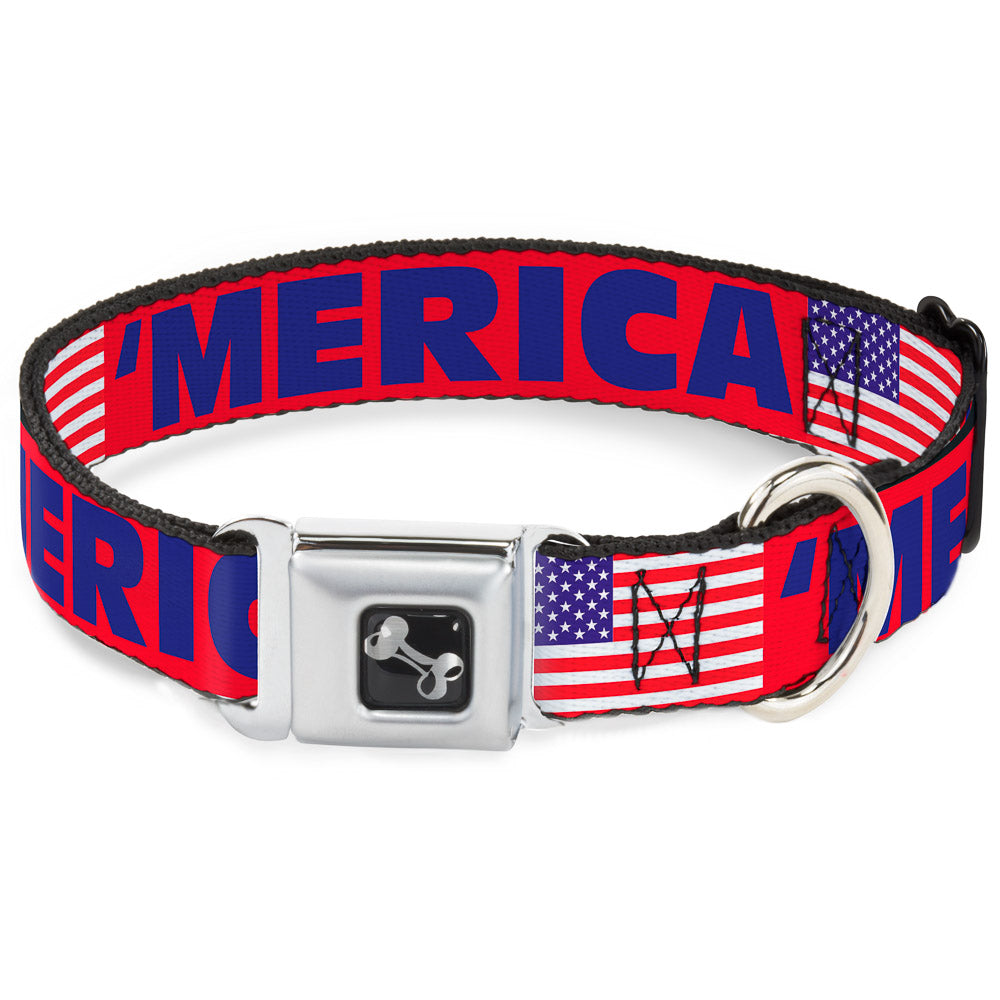 Dog Bone Seatbelt Buckle Collar - 'MERICA/US Flag Red/Blue/White Seatbelt Buckle Collars Buckle-Down