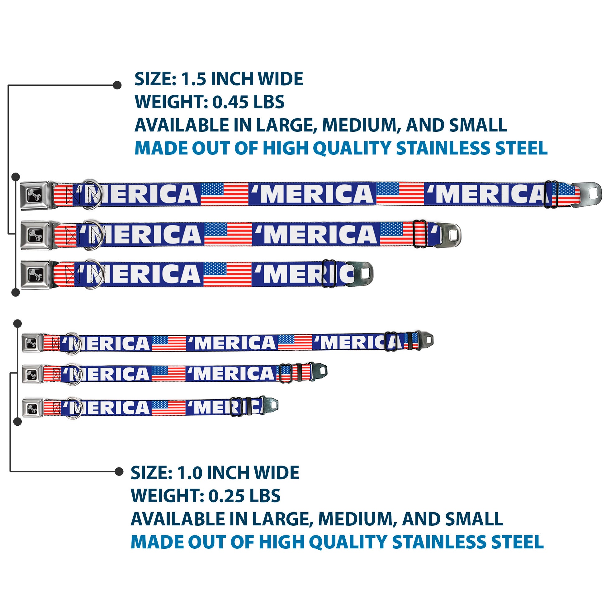 Dog Bone Seatbelt Buckle Collar - 'MERICA/US Flag Blue/White/Red Seatbelt Buckle Collars Buckle-Down
