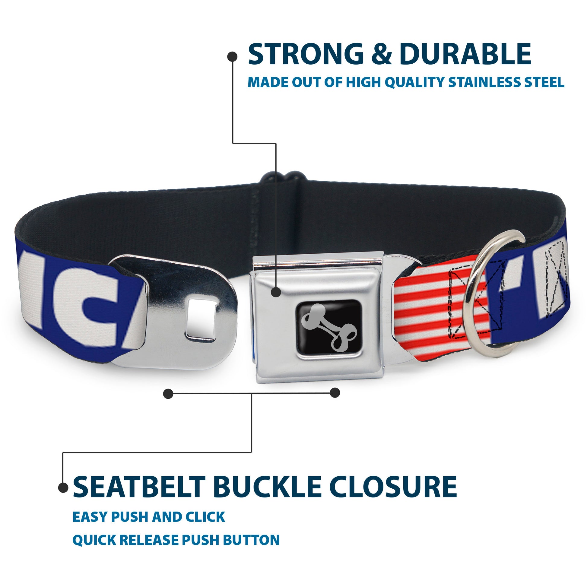 Dog Bone Seatbelt Buckle Collar - 'MERICA/US Flag Blue/White/Red Seatbelt Buckle Collars Buckle-Down