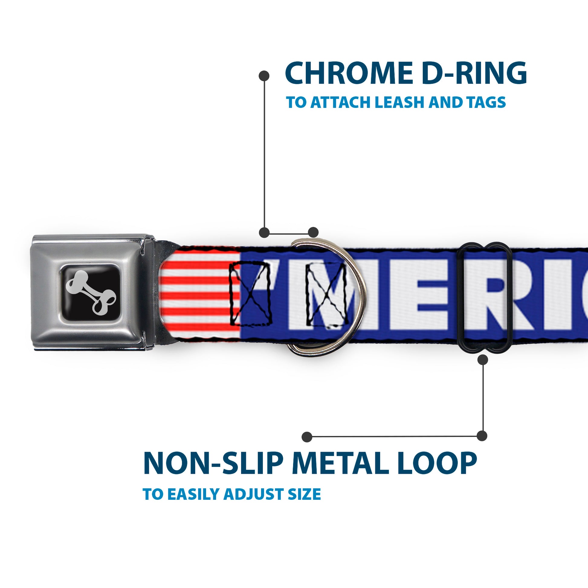 Dog Bone Seatbelt Buckle Collar - 'MERICA/US Flag Blue/White/Red Seatbelt Buckle Collars Buckle-Down