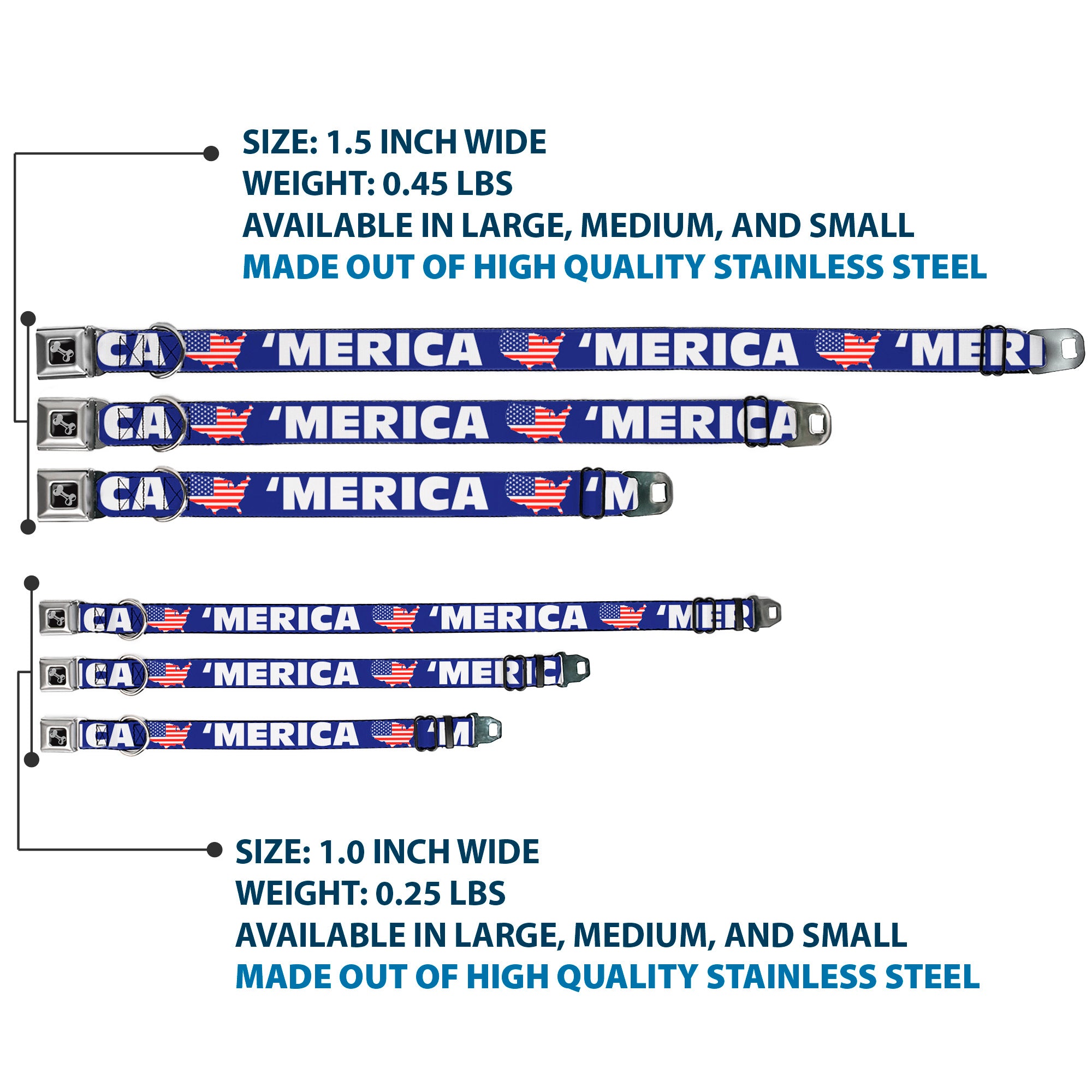 Dog Bone Seatbelt Buckle Collar - 'MERICA/USA Silhouette Blue/White/US Flag Seatbelt Buckle Collars Buckle-Down