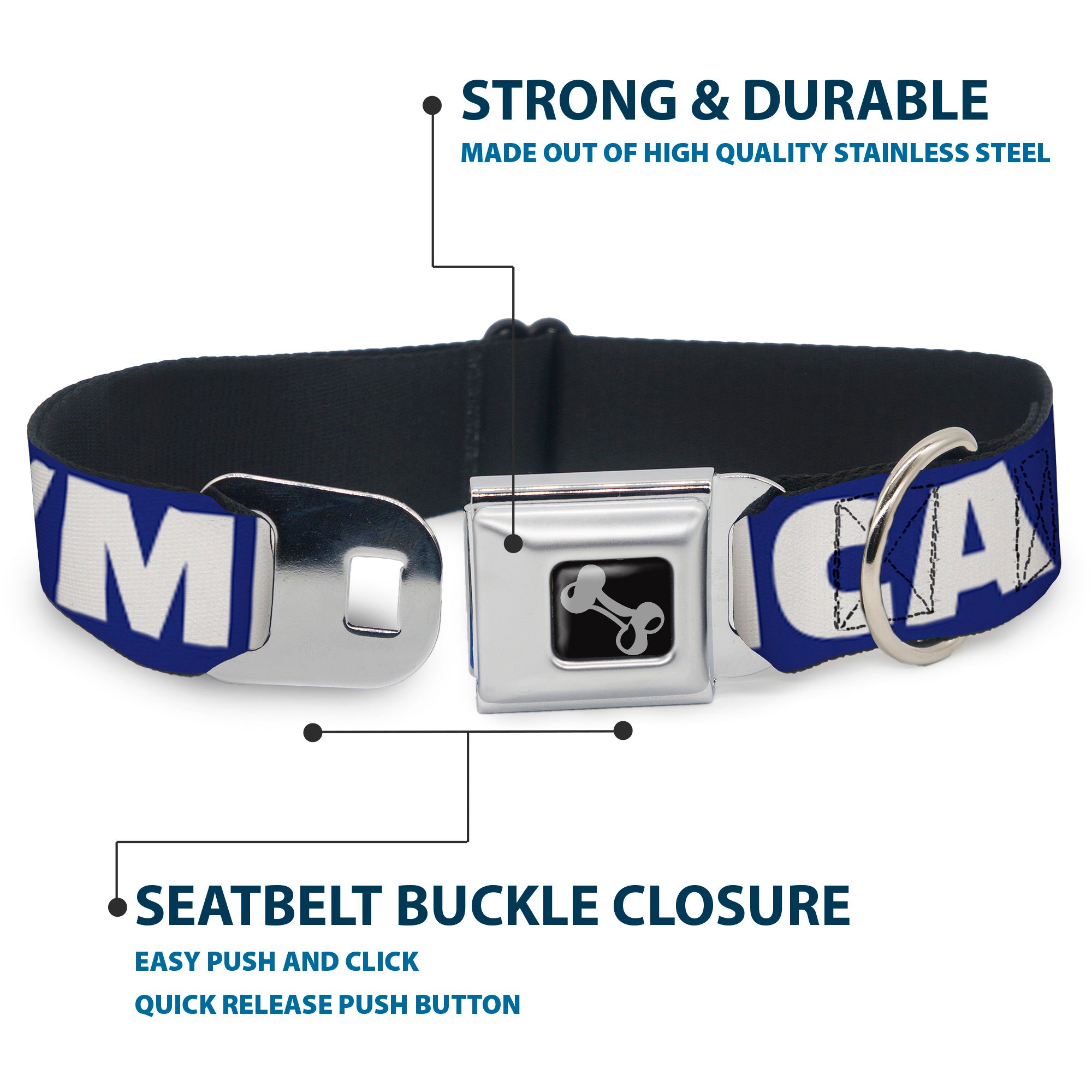 Dog Bone Seatbelt Buckle Collar - 'MERICA/USA Silhouette Blue/White/US Flag Seatbelt Buckle Collars Buckle-Down
