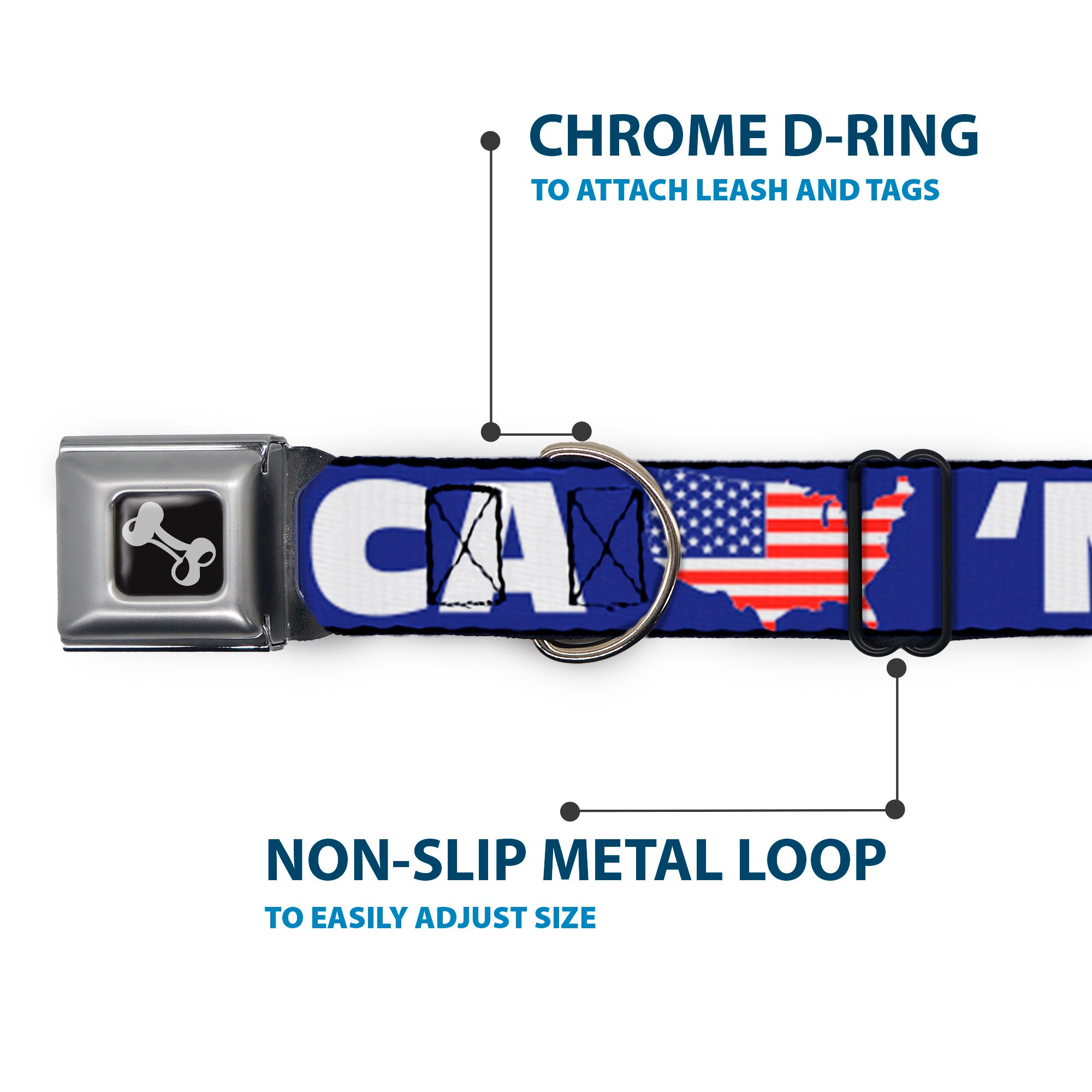 Dog Bone Seatbelt Buckle Collar - 'MERICA/USA Silhouette Blue/White/US Flag Seatbelt Buckle Collars Buckle-Down