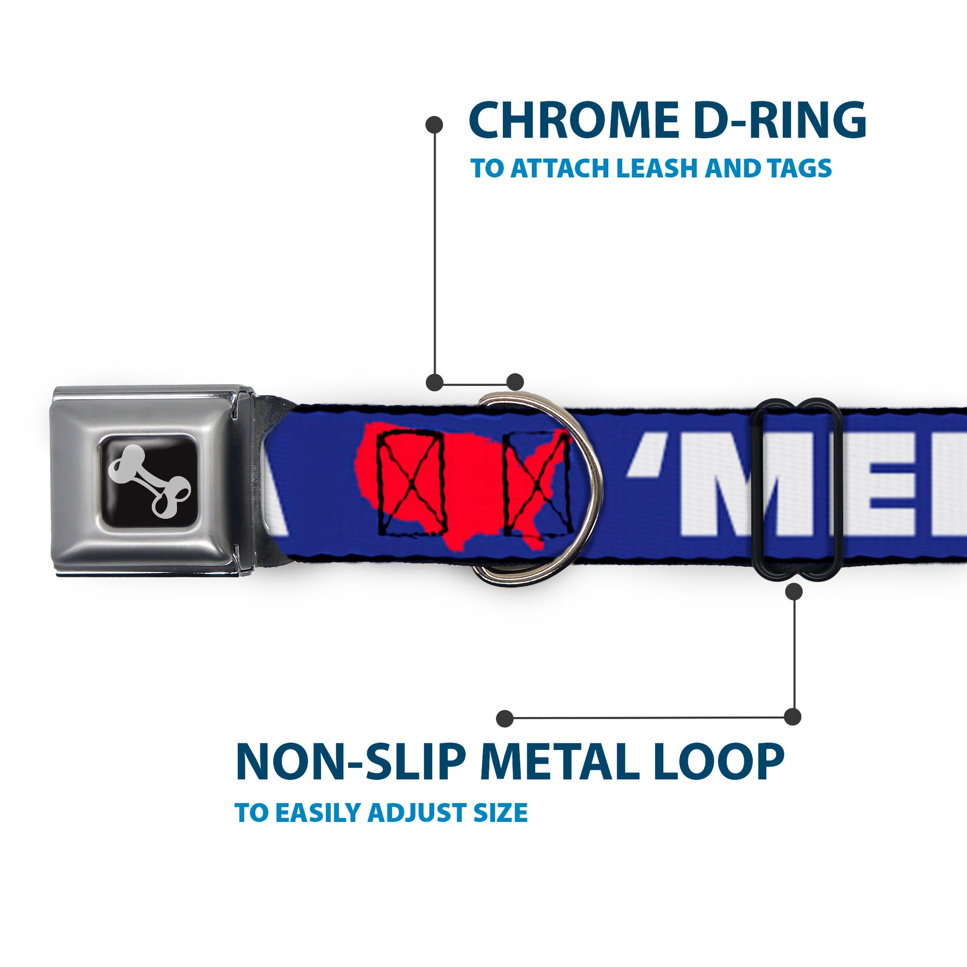 Dog Bone Seatbelt Buckle Collar - 'MERICA/USA Silhouette Blue/White/Red Seatbelt Buckle Collars Buckle-Down