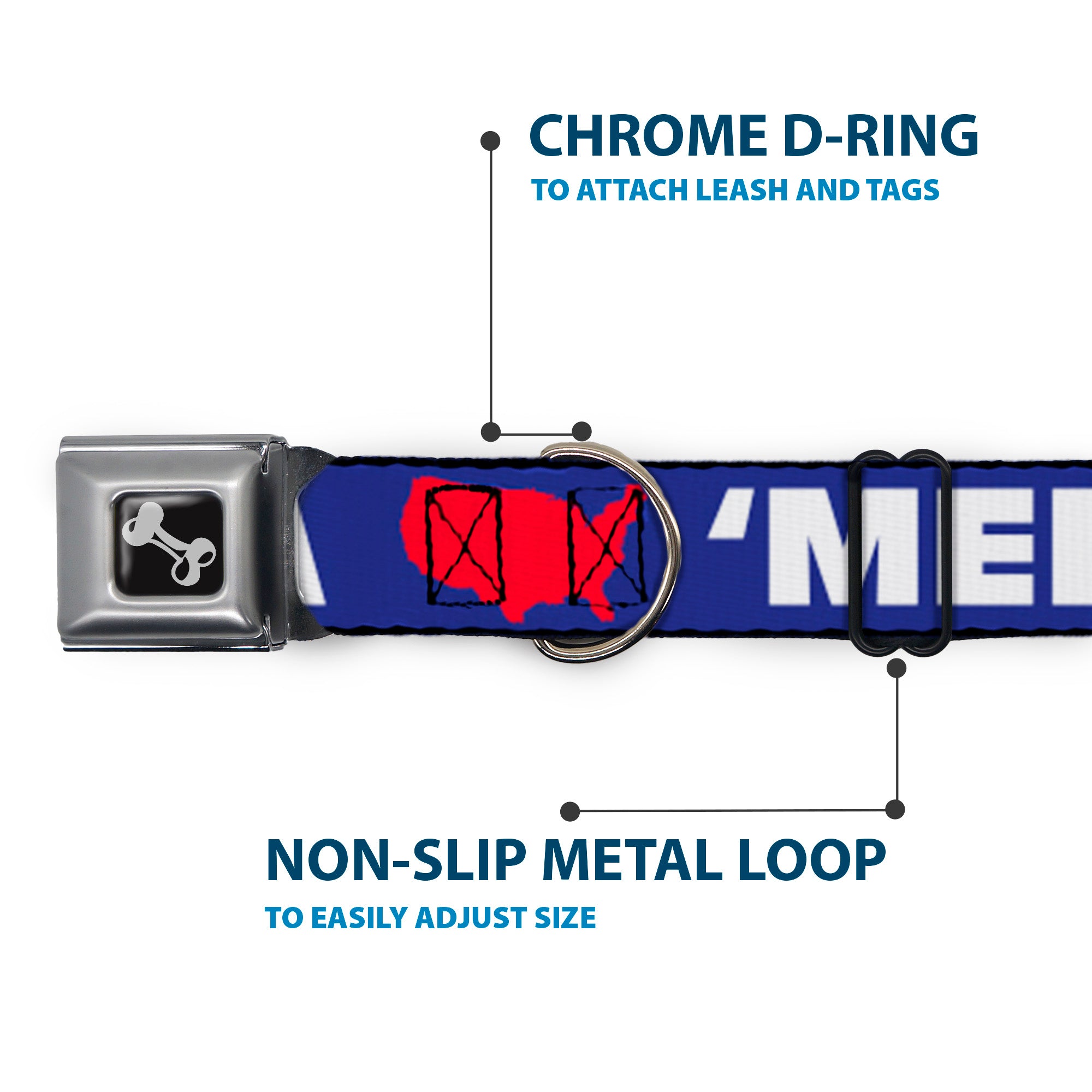Dog Bone Seatbelt Buckle Collar - 'MERICA/USA Silhouette Blue/White/Red Seatbelt Buckle Collars Buckle-Down