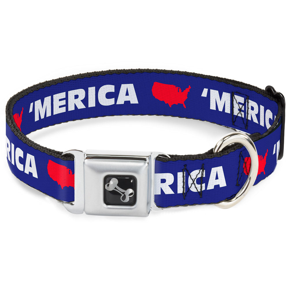 Dog Bone Seatbelt Buckle Collar - 'MERICA/USA Silhouette Blue/White/Red Seatbelt Buckle Collars Buckle-Down
