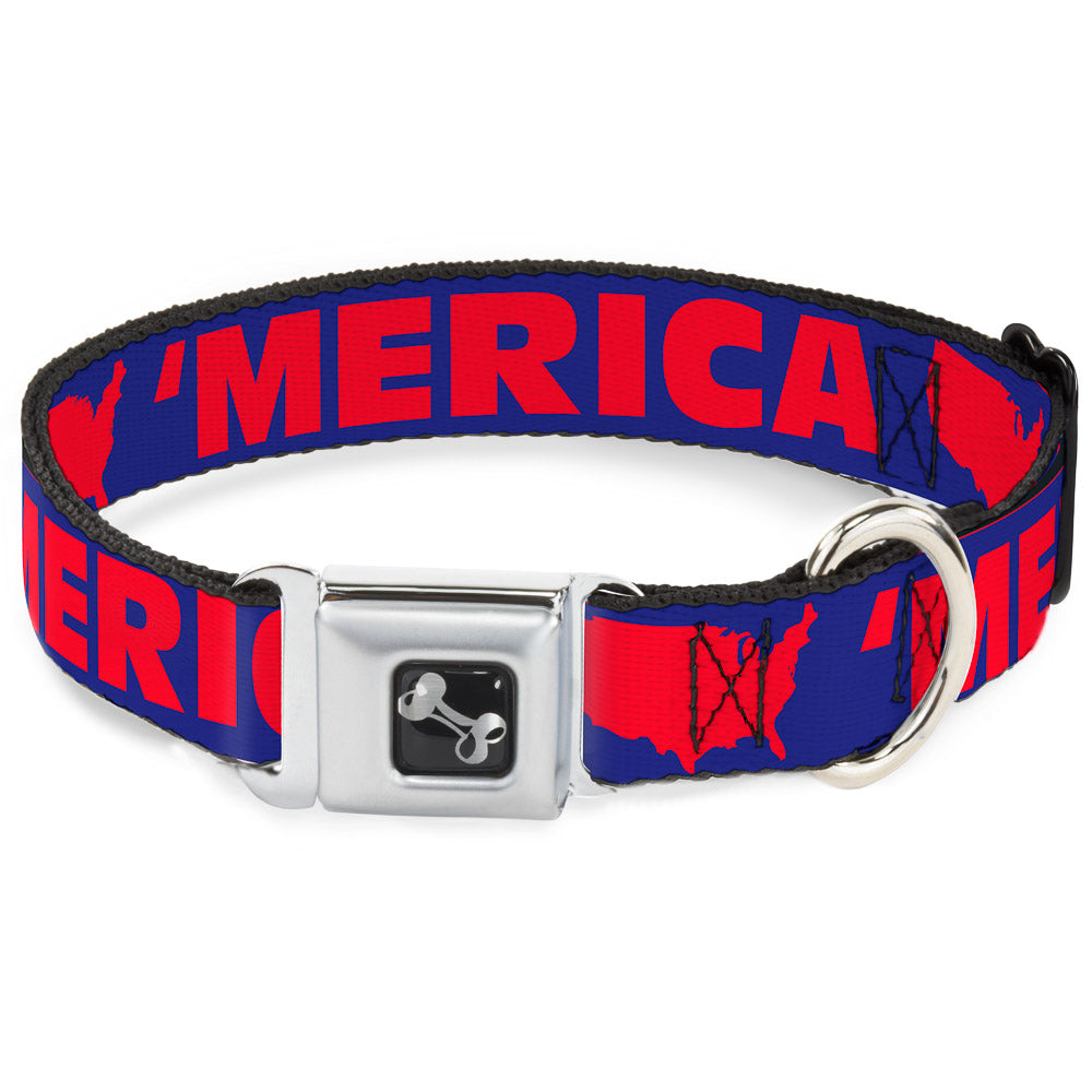 Dog Bone Seatbelt Buckle Collar - 'MERICA/USA Silhouette Blue/Red Seatbelt Buckle Collars Buckle-Down